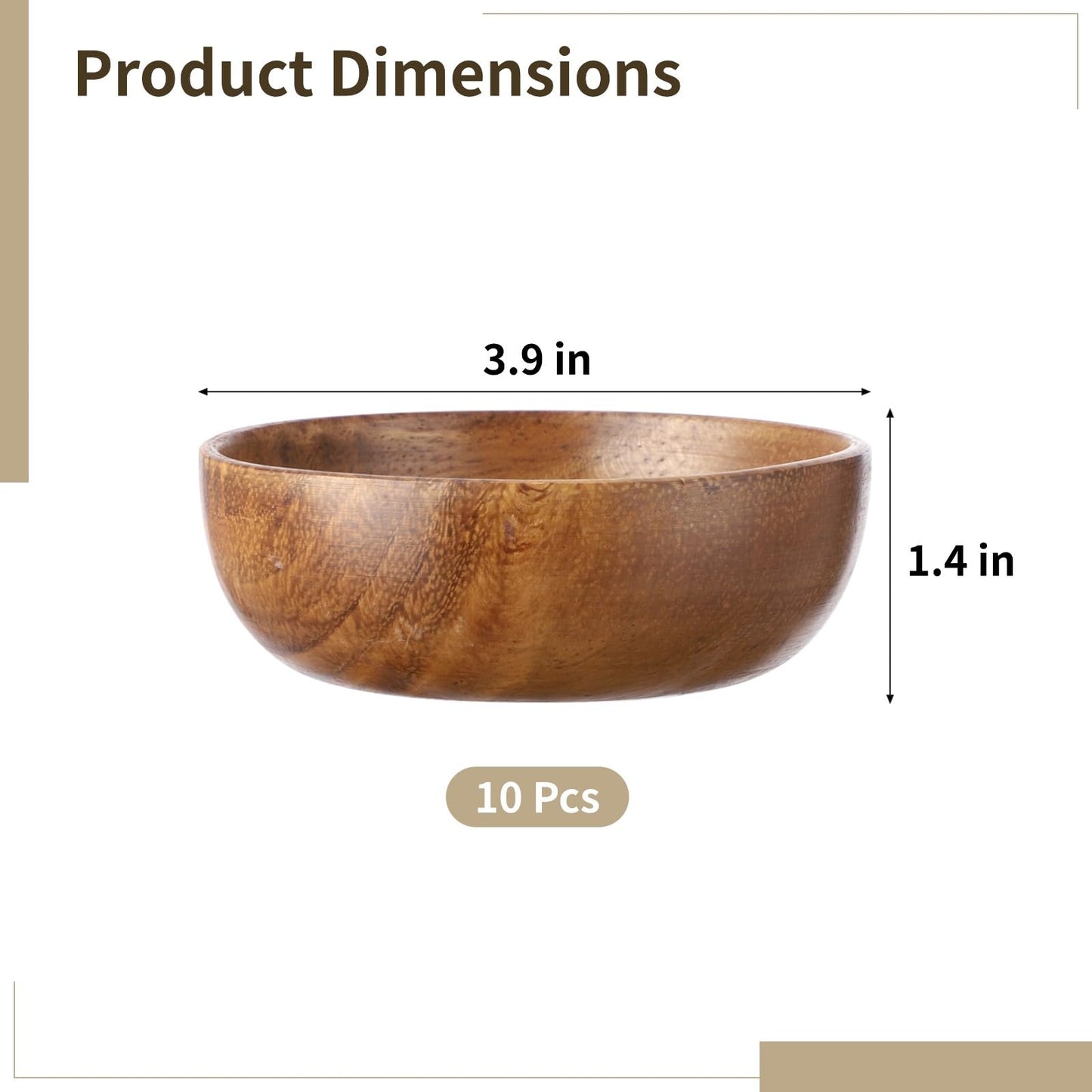OMISTAR 10 Pcs Acacia Wooden Bowls for Food, 4 in Small Wood Bowls Set, Japanese Style Serving Bowls for Salad, Dessert, Snacks, Handcrafted with Smooth Surface, Heat Insulation