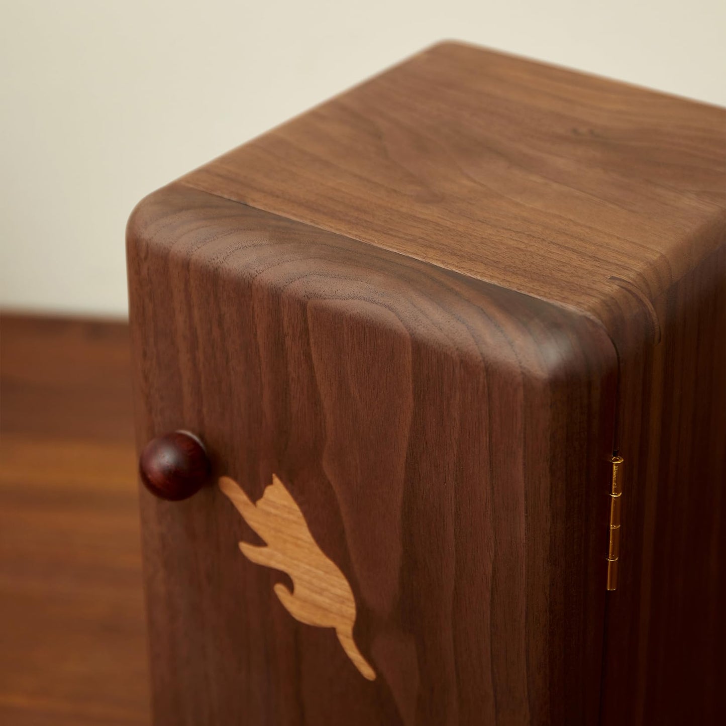 THFLSTR Black Walnut Solid Wood Cabinet Jewelry Box for Women, Large Velvet Lined Organizer with 6 Drawers, Cherry Wood Cat Inlays, Rosewood Handles, Gift for Her