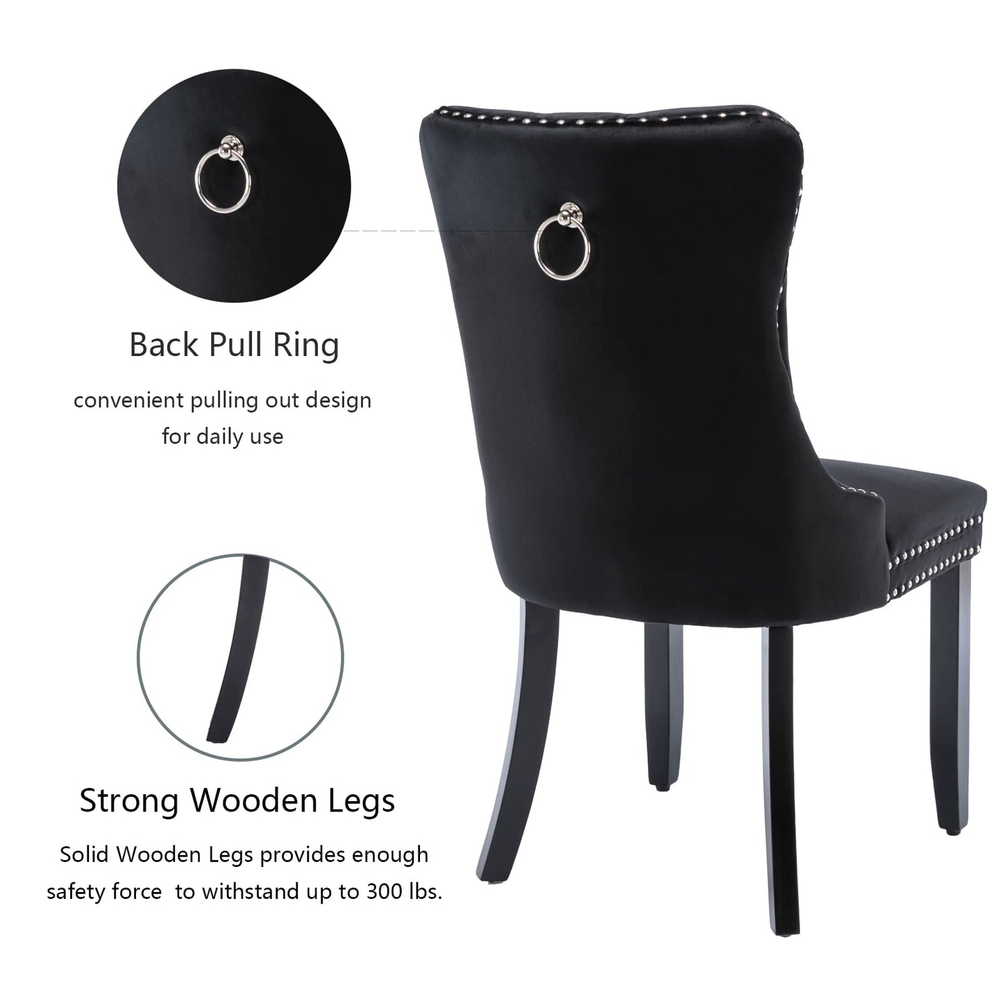 Shenyon Black Velvet Dining Chairs Set of 4, Upholstered Dining Room Chairs with Back Ring Pull Trim and Solid Wood Legs,Modern Dining Chairs Perfect for Dining Room,Living Room,Kitchen(Black)