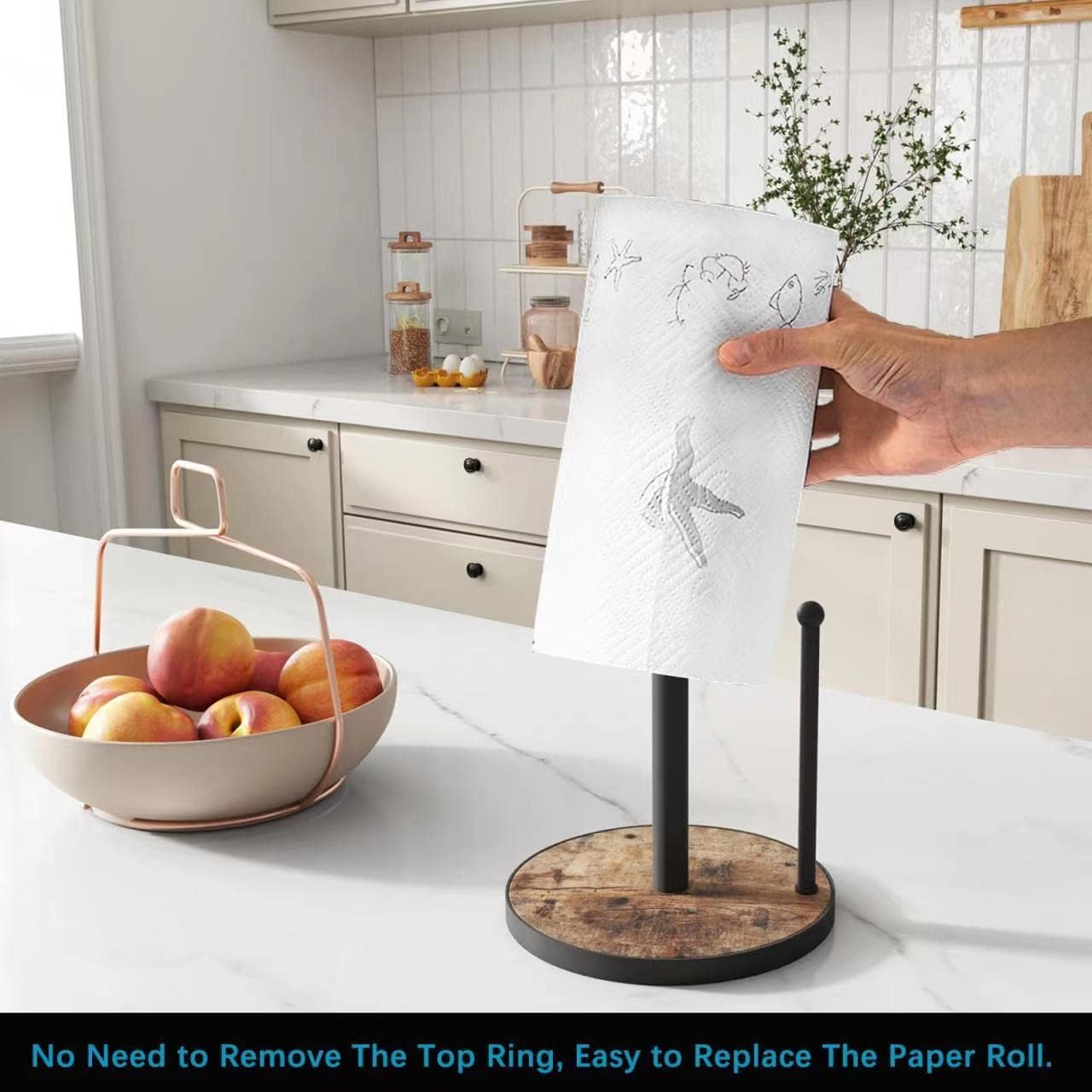 OROPY Paper Towel Holder Countertop, Heavy Duty Wood Base, Farmhouse Style