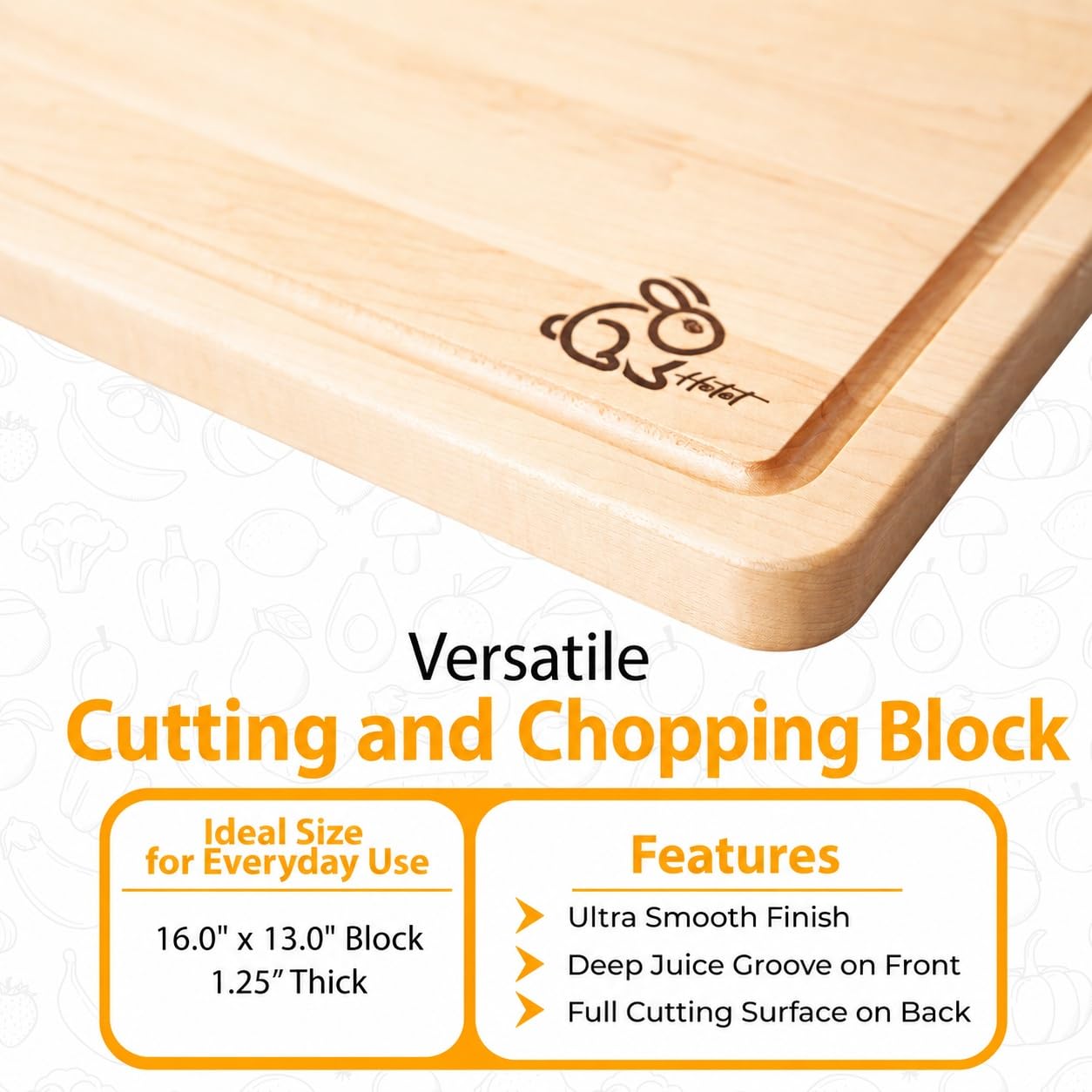 Sous Chef Block – Premium Maple Wood Cutting Board, Heavy-Duty Wooden Chopping Block for Kitchen, Reversible Butcher Block with Juice Groove, MADE IN USA