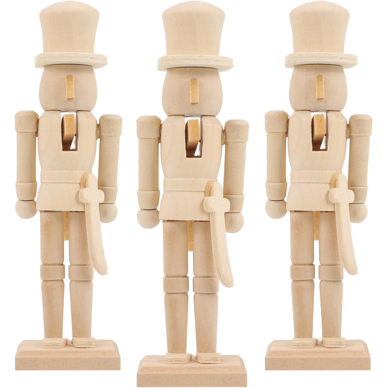 3Pcs Christmas Wooden Unfinished Nutcracker Figurines DIY Blank Unpainted Nutcracker Puppet Walnut Soldier Ornament Decoration, 7 Inch