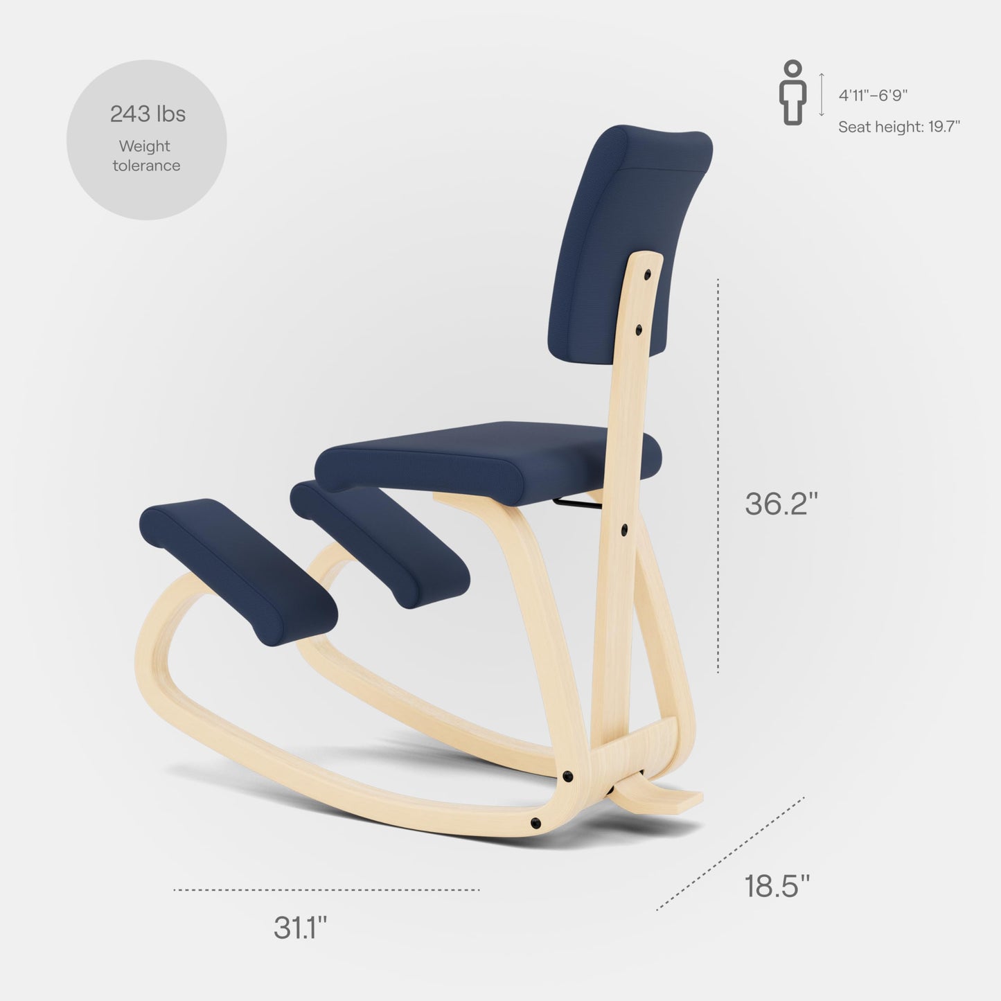 Varier Ergonomic Kneeling Chair for Office – Premium Kneeling Chair with Back Support for Posture Correction, Heavy Duty Desk Chair Cushion, Adjustable Office Chair Solution for Back Pain Relief