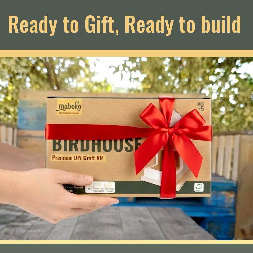 Premium Real Wood Birdhouse Kit for Outdoors, FSC Certified Solid Wood DIY Bird House| Weather Resistant with Stainless Steel Screws (No Glue Needed) | Educational Building Project for Kids & Adults