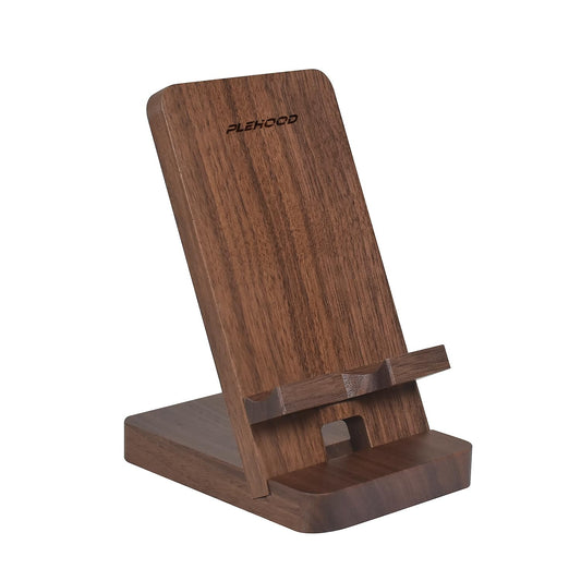 Plehood Wood Phone Stand, Desktop Wooden Phone Holder, Portable Office Phone Stand for Desk, Wood ipad Stand, Compatible with iPhone & All Cell Phones (Walnut)
