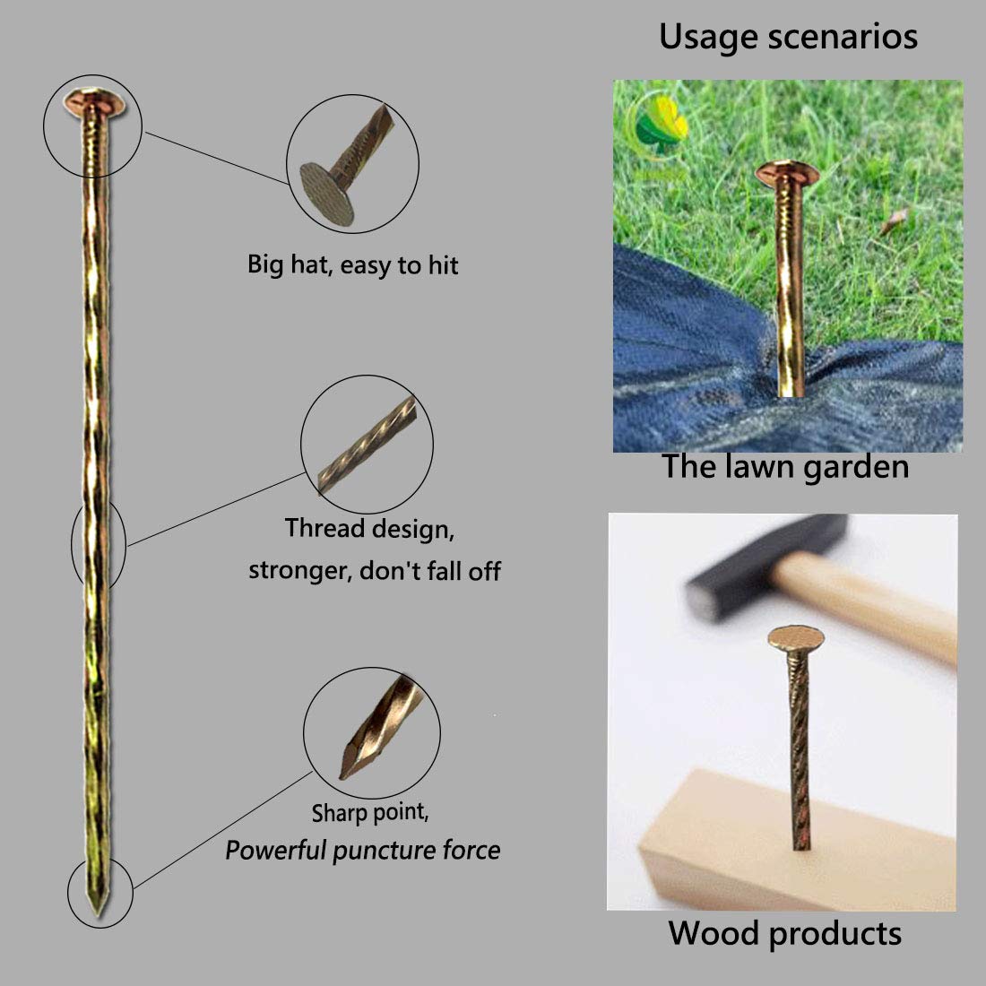 50 Pack 8 Inch Solid Galvanized Non-Rust Garden Stakes, Spiral Landscape Anchoring Spikes for Paver Edging, Weed Barriers, Turf, Construction, Tent Anchoring