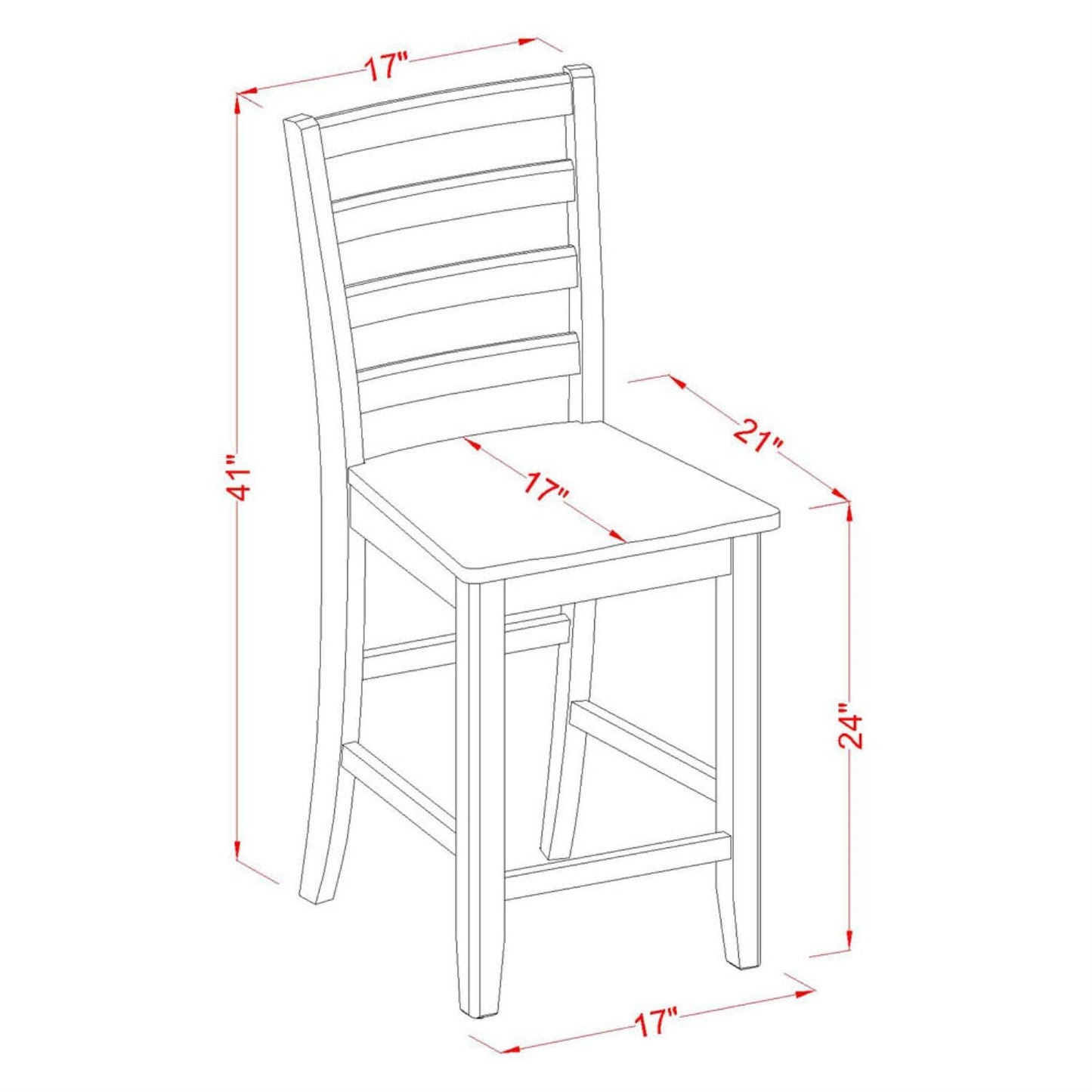 East West Furniture FAS-BLK-W Fairwind Counter Height Barstools - Ladder Back Wood Seat Chairs, Set of 2, Black & Cherry