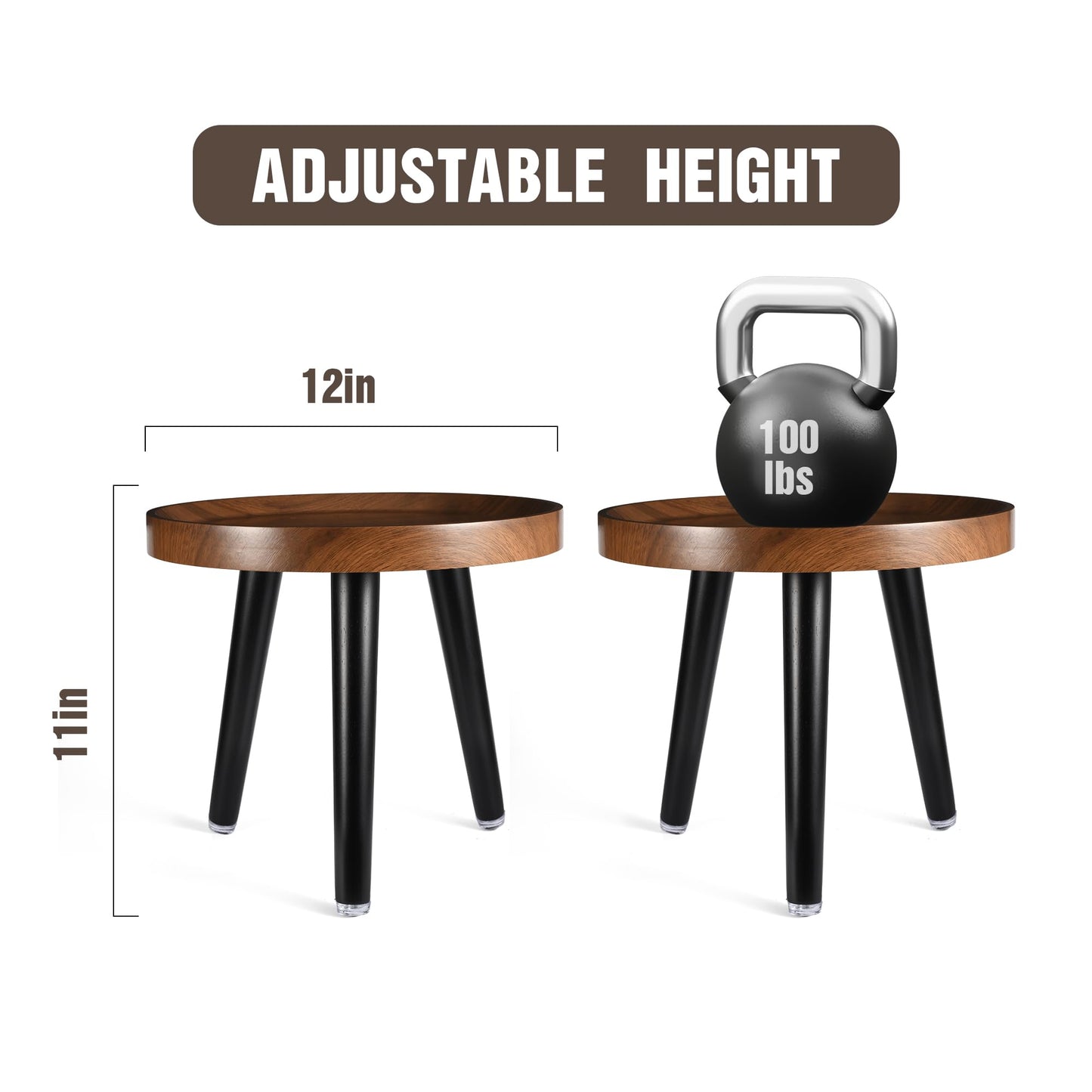 KGPLOME Indoor Plant Stand,Wood Mid Century Plant Table in Walnut Finish,Tall Plant Stand for Flower Pot,Modern Round Small Side End Table with Raised Design (Walnut, 12"x10.8" 2 Pack)