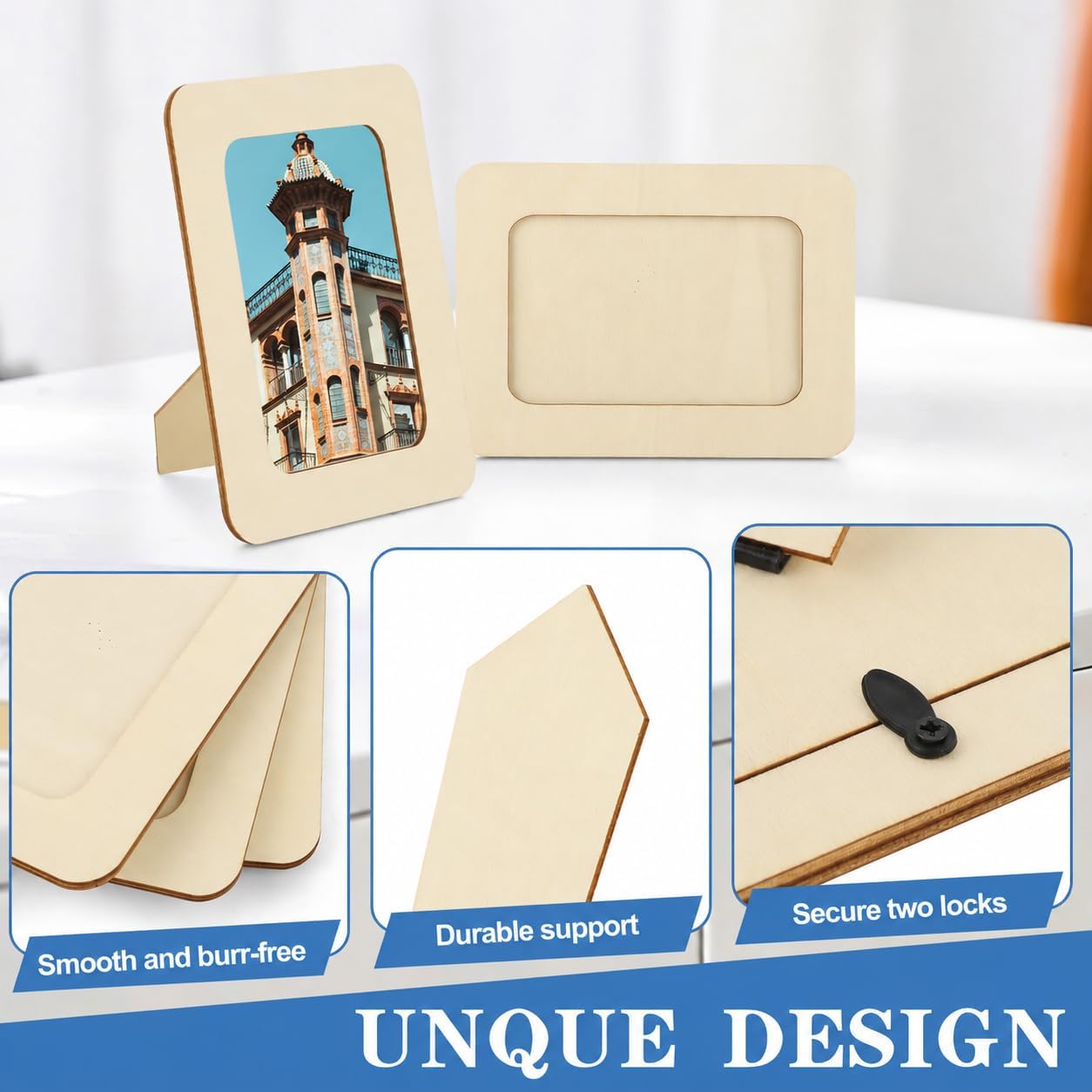 Oungy Craft Picture Frames 40 Pcs, 4 x 6 Style Paintable Wooden Frame Blanks, Natural Plywood Photo Frames for Classroom Crafts, Party Tables, DIY Decor