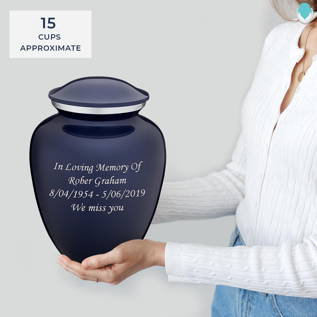 Geturns Embrace Adult Personalized Cremation Urns for Human Ashes I Large Cobalt Blue Funeral Urn for Men and Women I 200 lbs