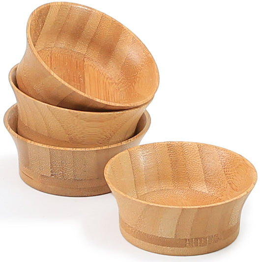 ZTHapwa Mini Bamboo Bowls, 2.2 OZ Soy Sauce Dish for Salsa/Dipping, Natural Bamboo Wooden Pinch Bowls for Snack/Fruit/Candy, Condiments Serving Bowl Set of 4