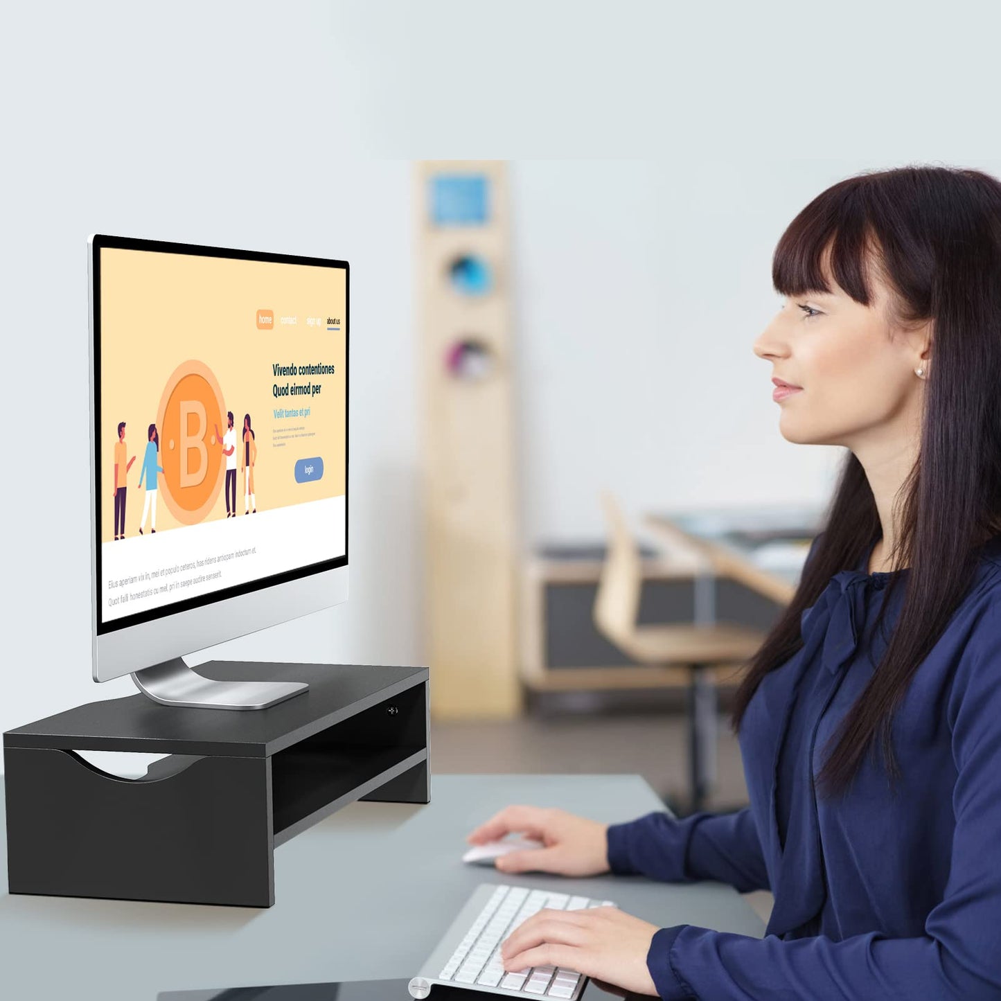 Mountory Monitor Stand Riser, 2 Tiers Wood Monitor Riser Stand with Desktop Shelf Storage Organizer, Desktop Stand for Laptop Computer, MacBook, Notebook, PC(Black)