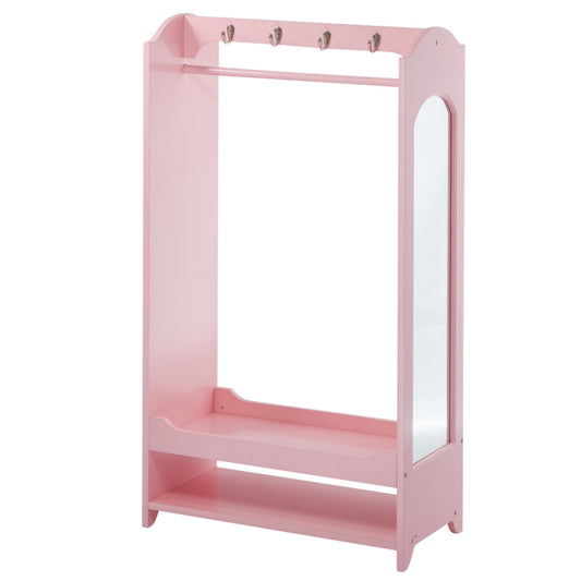 Teamson Kids - Kids Clothed Rack, Girl Dress Up Closet, Kids Dress Up Wardrobe, Dress Up Furniture Hanging Rack for Kids, Toddler Dress Up Station, Wooden Dress Up Unit with Hooks and Mirror - Pink