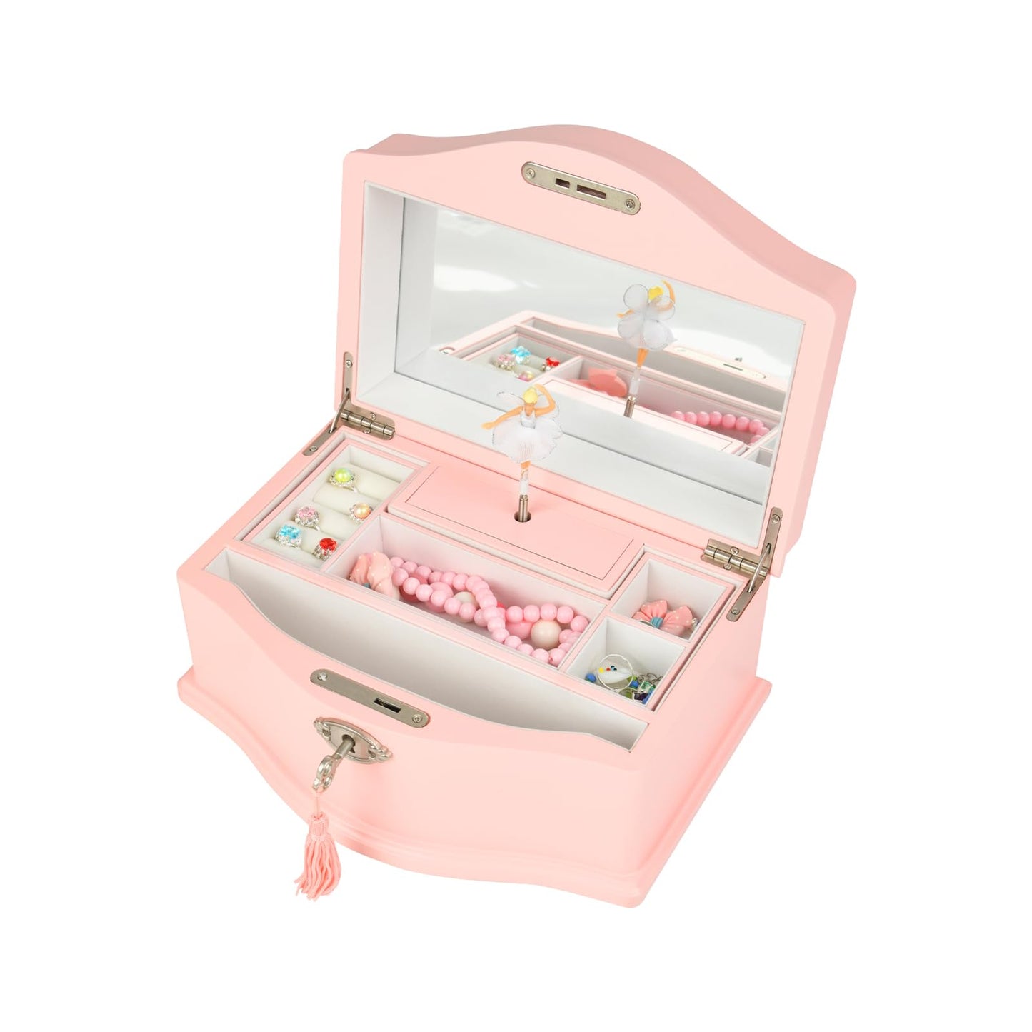 Elle Jewelry Box - Ballerina Jewelry Organizer and Swan Lake Wind-Up Music Box for Girls and Teens, Accessories and Keepsake Wooden Storage with Lock and Mirror, Charming Room Decor and Gift, Large