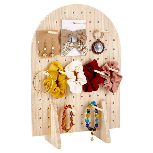 PH PandaHall Wooden Pegboard Display Stand with 25 Pcs Wood Dowel Rods Oval Jewelry Organizer for Necklaces, Keychains, Earrings, Pins, Perfect for Craft Shows, Vendor Events, Selling, 5x11x17inch