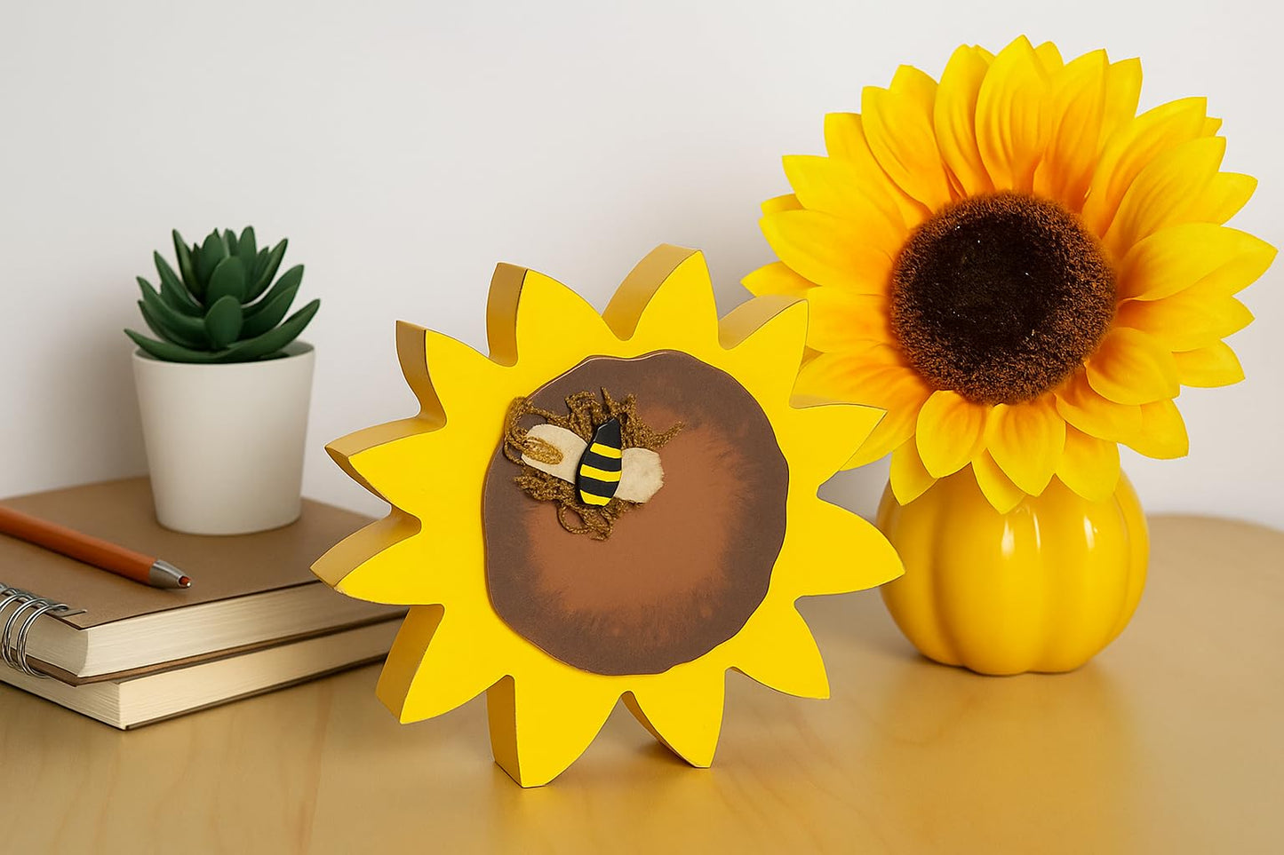 The Bridge Collection Sunflower with Bee Wooden Shelf Sitter Sign - Wood Flower Bumblebee Tabletop Decoration for Spring, Summer Home Decor
