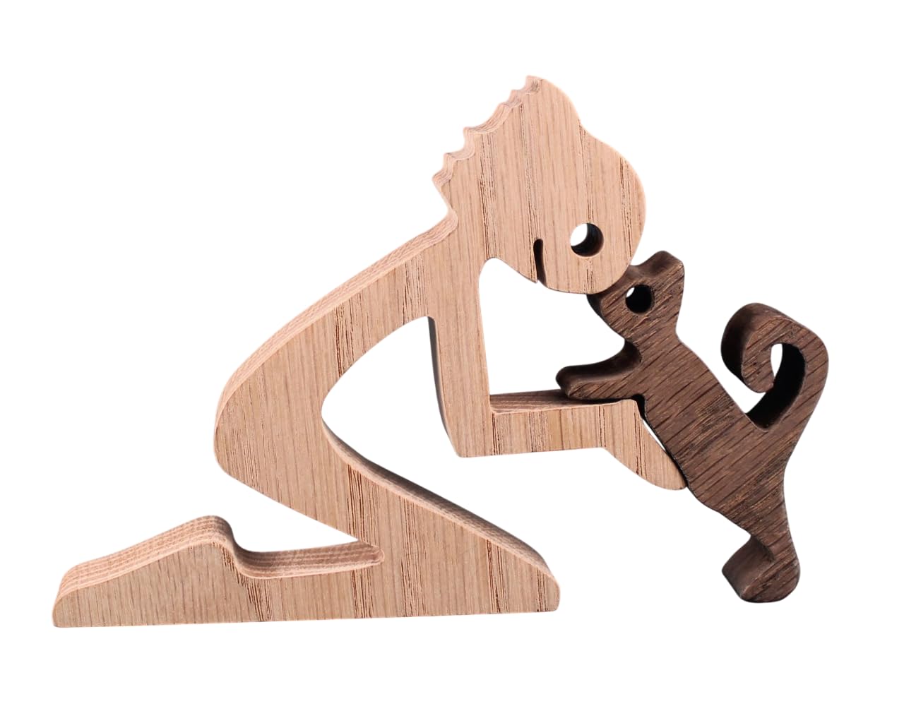 Wooden Cat & Man Figurine in Colors: Natural & Dark-Aged Oak. Boy and Kitten Wooden Statue Personalized Engraved Gift Box Wood Animal Ornament Pet Lovers Gift Handcrafted Oak Collectible Sculpture