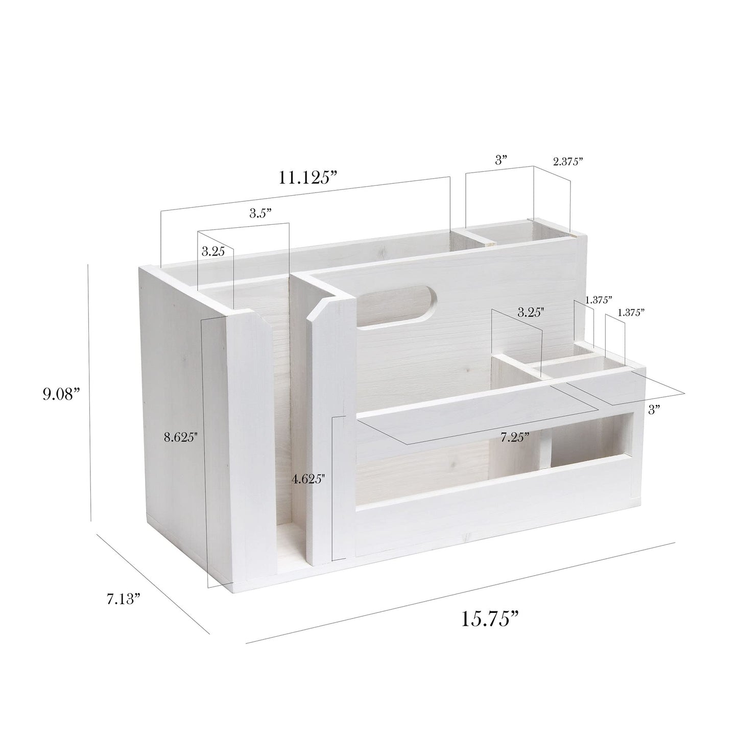 Elegant Designs HG2033-WHT Pantry Picks Farmhouse Wooden Flatware & Utensils Caddy Condiment Organizer w Cutout Handle & Compartments for Kitchen Décor Countertop Breakfast BBQ Events Picnic, Wht Wash