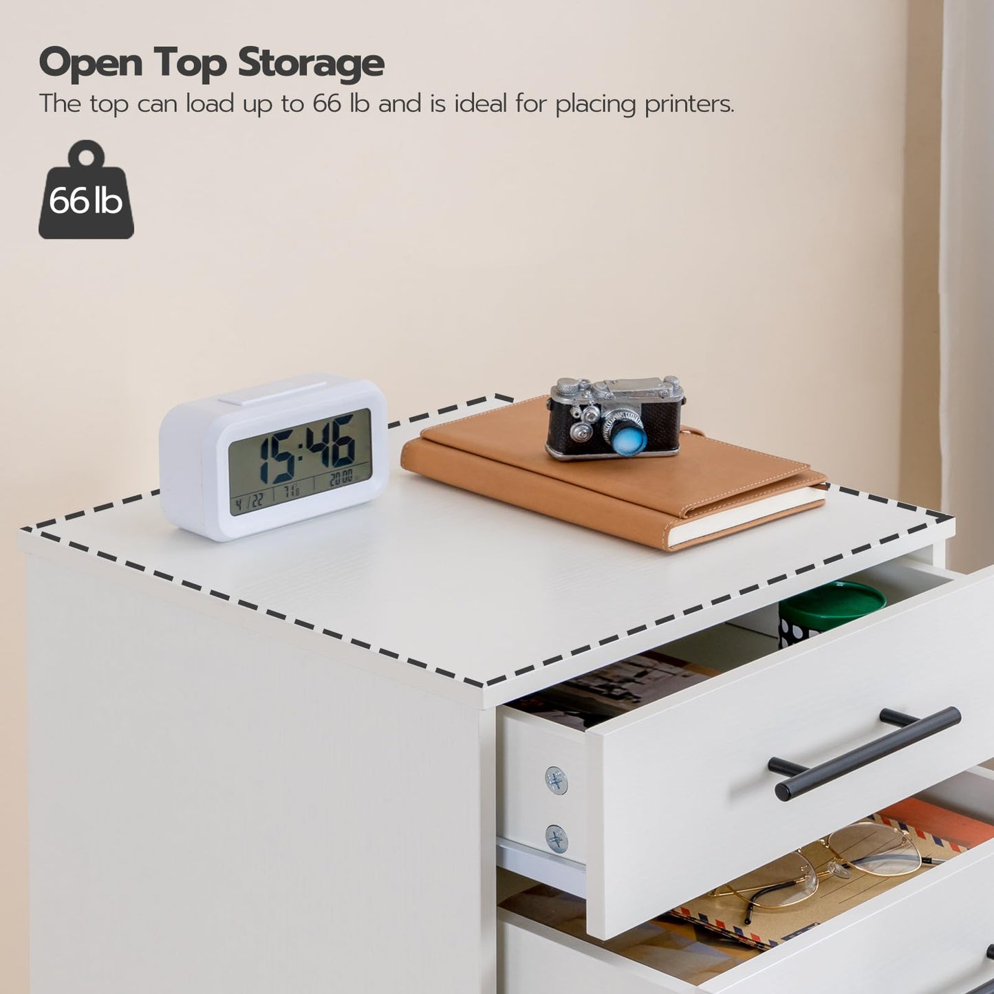 HOOBRO 7-Drawer File Cabinet, Wooden Office Cabinet with Drawers, Mobile Storage Filing Drawer for Home Office, Study, Easy Assembly, White WT07WJ01