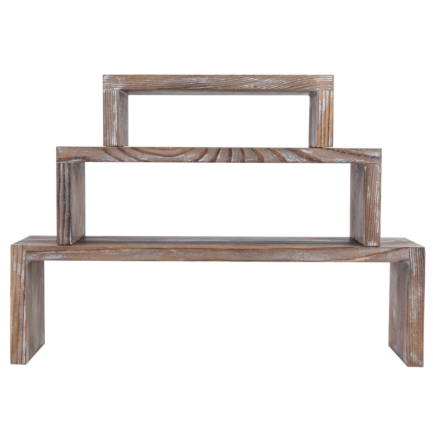 MyGift Rustic Brown Wood 3-Tier Collectibles Figurine Display Risers, Dessert Showcase Stands, Set of 3