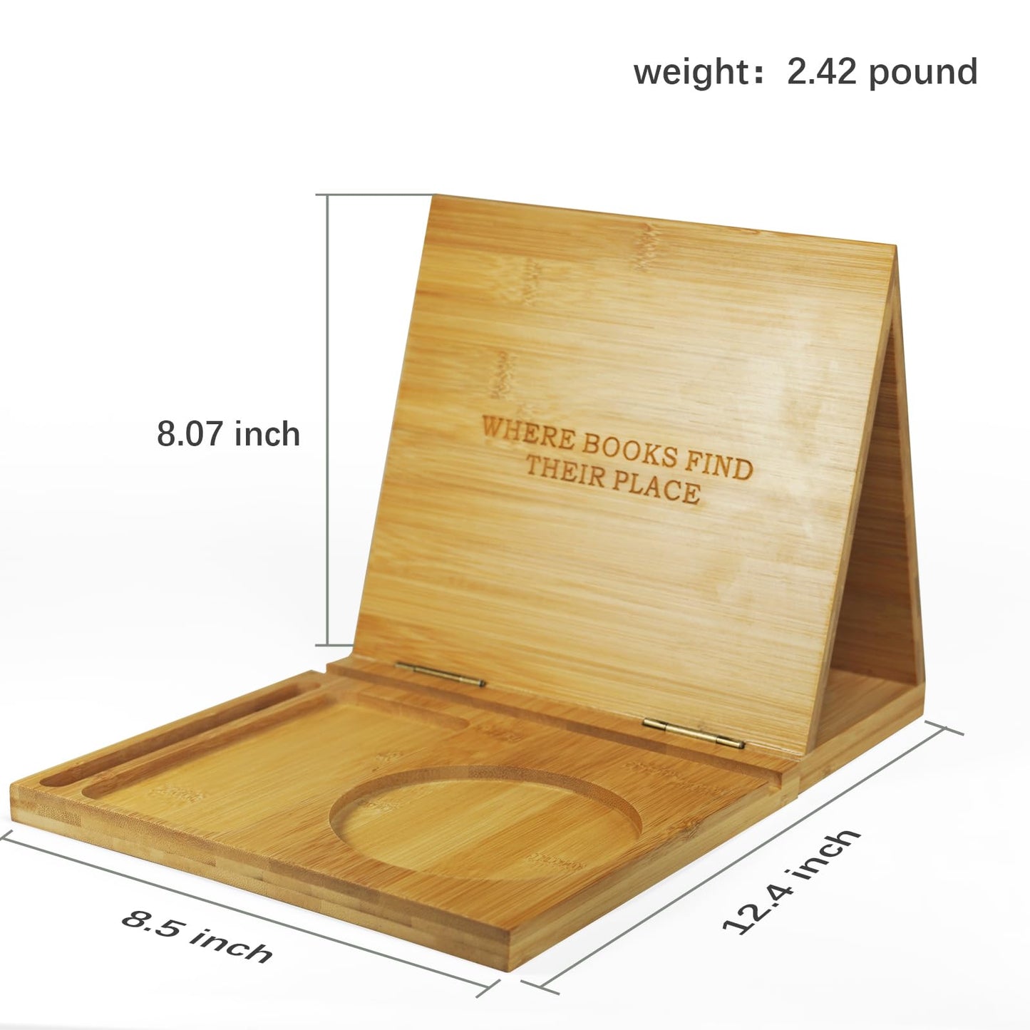 ZenRich Bamboo Wooden Book Stand Holder - Unique Book Nook Reading Valet with Cup, Glasses & Pen/Tablet/Kindle Holder. Foldable Bookmark - Ideal for Lovers