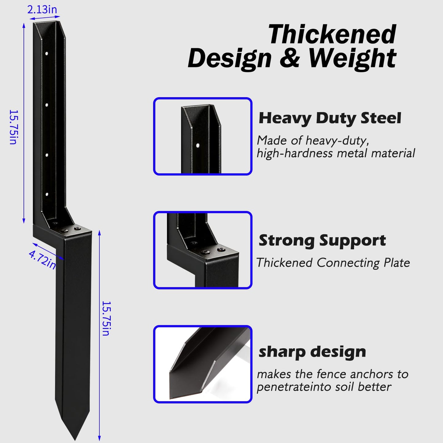 KQGY Heavy Duty Steel Fence Post Repair Bracket, Ground Spike Anchor for Fixing Leaning Broken Wooden Fence Posts, 31.5 Inch Height, Black (2)