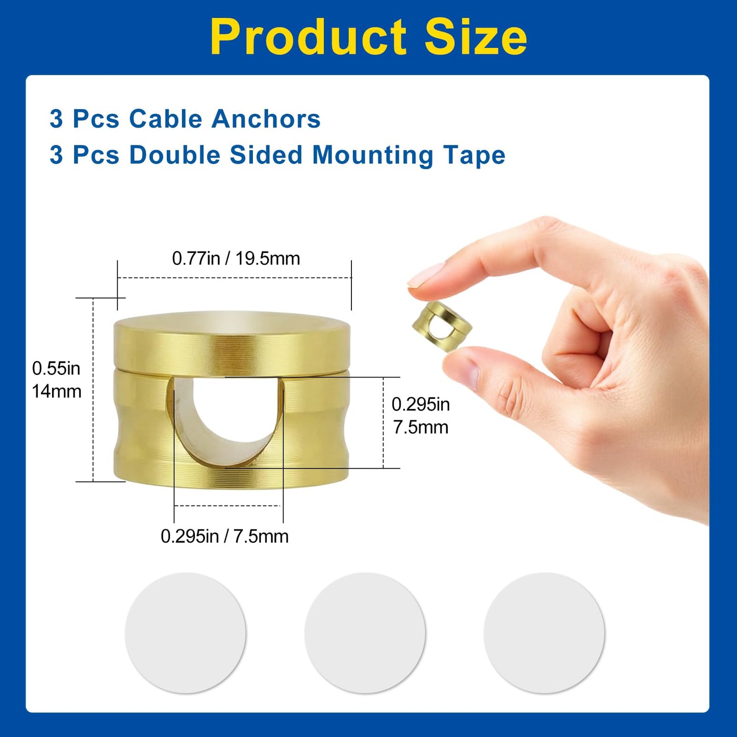 Kofuyni 3 Pack Upgraded Cord Management Clips with Extra-Large Adhesive Base, Stronger Hold Phone Charger Holder for Nightstand, Premium Aluminum Gold Sticky USB Wire Organizer Cable Clips for Desk