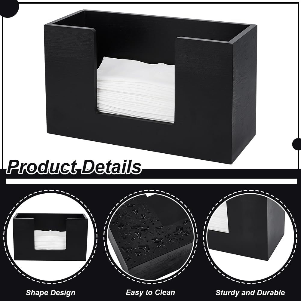INTERWARM 2 Pack Black Paper Towel Dispenser Countertop, Wooden Bathroom Paper Towel Holder Countertop Multifold Z-fold C-fold Napkin Holder for Kitchen Bathroom Toilet Tabletop Car Office