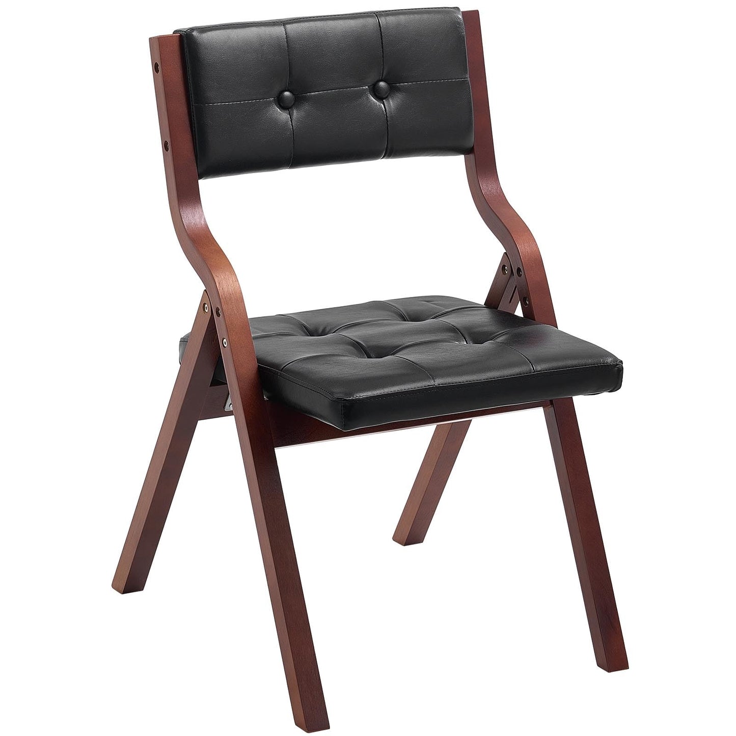 VEVOR Wooden Folding Chairs with Leather Cushion, Set of 2, Portable Foldable Cushion Chair with Wooden Frame, Easy Assembly, Modern Leather Padded Dining Chair for Office, Wedding, Party, Home, Black