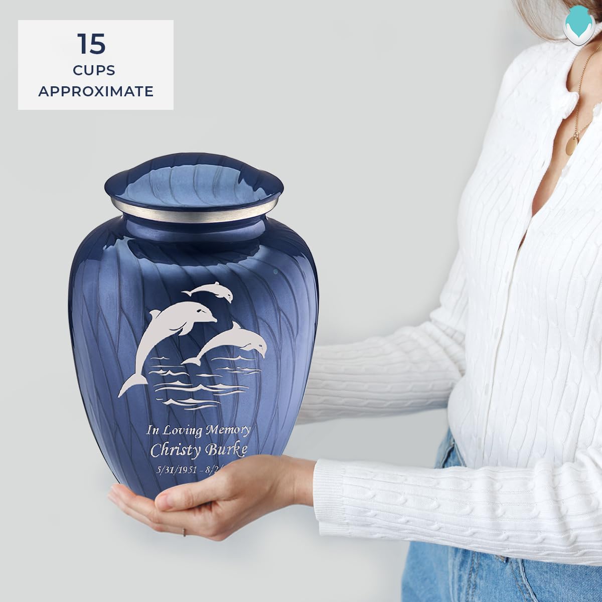 Geturns - Adult Personalized Dolphin Cremation Urns for Human Ashes I Large Pearl Cobalt Blue Funeral Urn for Men and Women I 200 lbs