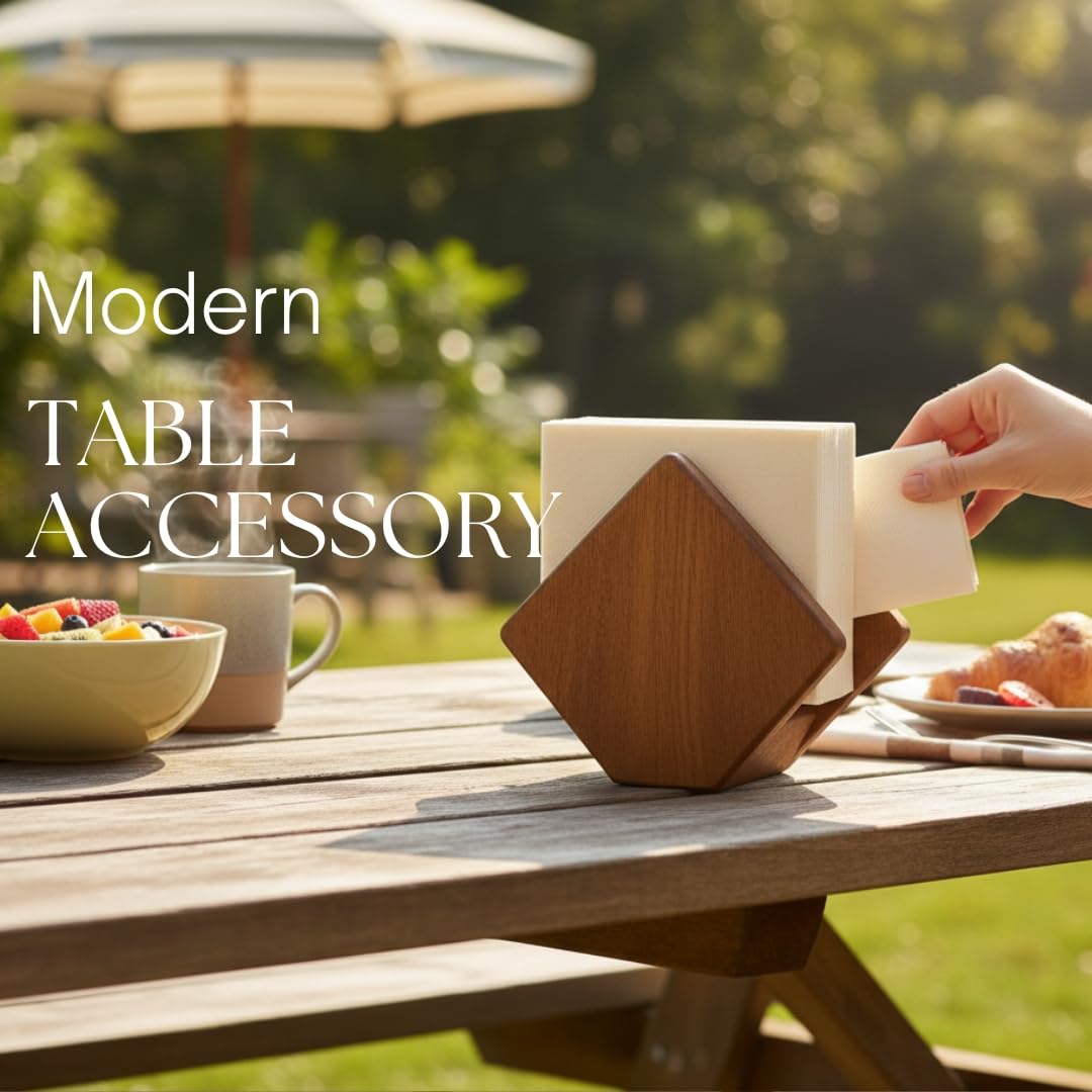 LO-MAS Acacia Wood Napkin Holder for Table, Wooden Upright Napkin Holders for Kitchen, Standing Napkin Dispenser for Kitchen Dining Room Party Cocktail Outdoor Use