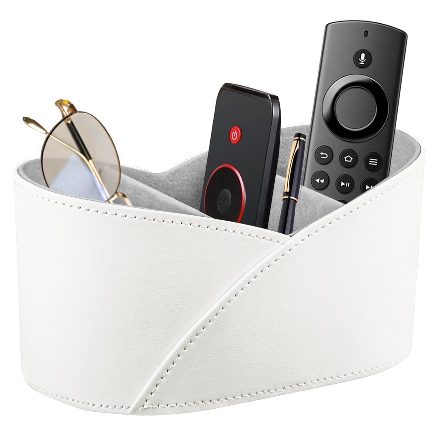 YAPISHI Remote Control Holder with 3 Compartments, Modern Design Desk Accessories Workspace Organizer for Office/School/Home, Modern PU Leather Nightstand Caddy Organizer for Makeup/Vanity/Stationery
