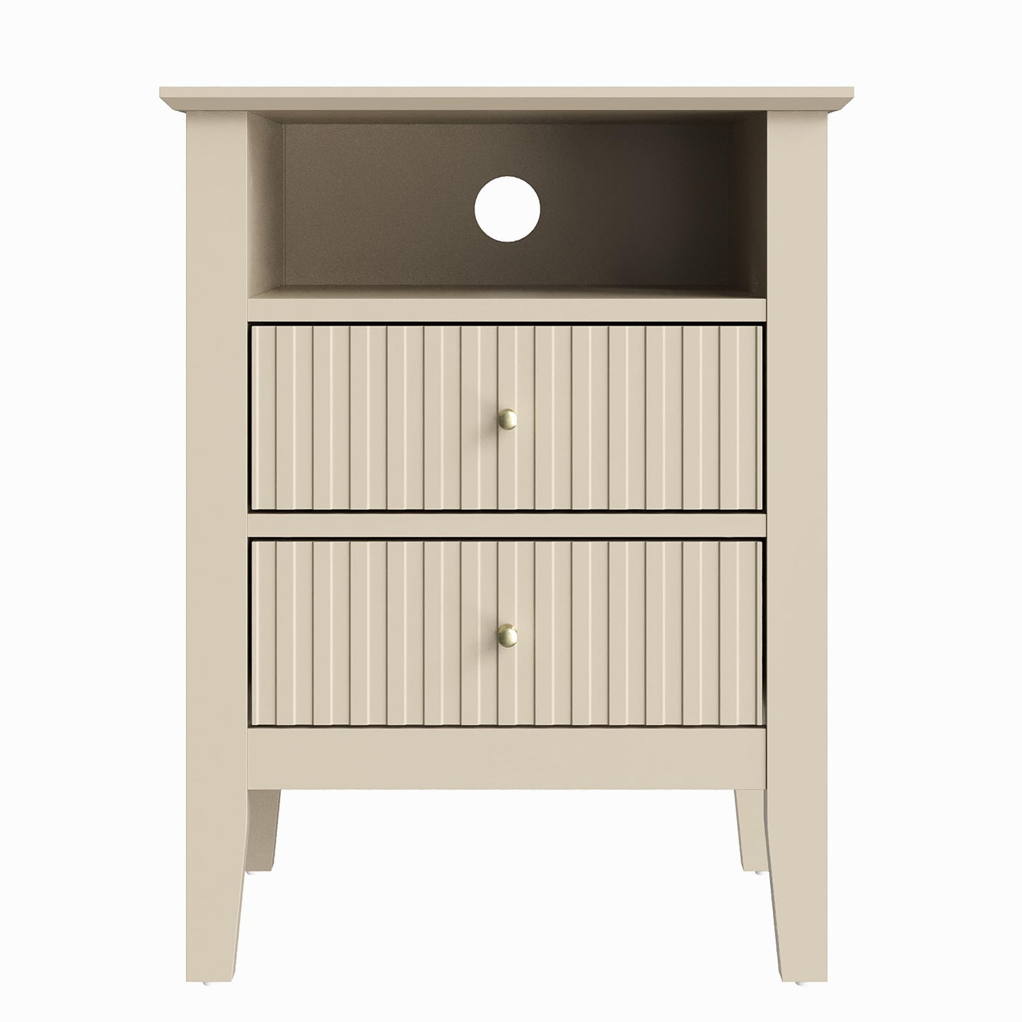 May in Color Beige Fluted Nightstand with 2 Drawers Set of 2, Modern Wooden Sofa Table with Storage for Small Spaces, Tall End Table for Bedroom,Living Room