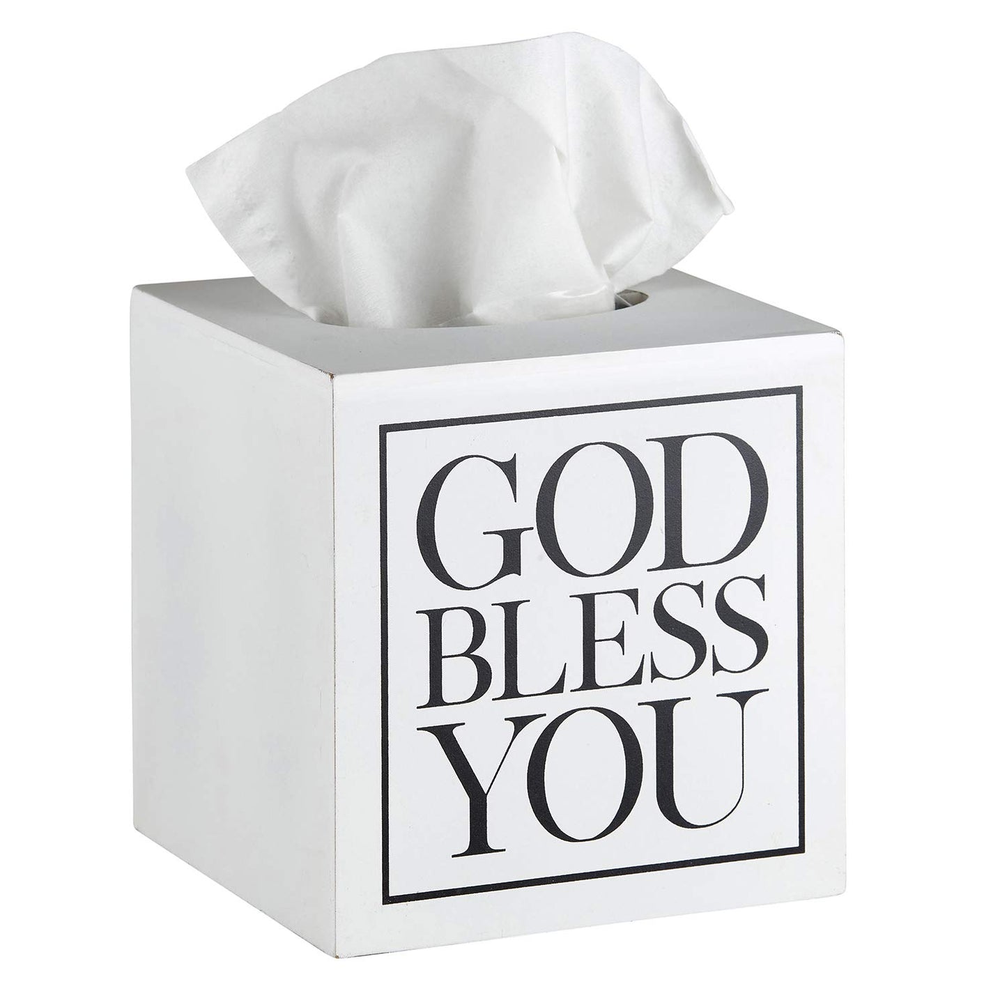 Creative Brands Faithworks - God Bless You Wooden Tissue Box Cover, Small, White