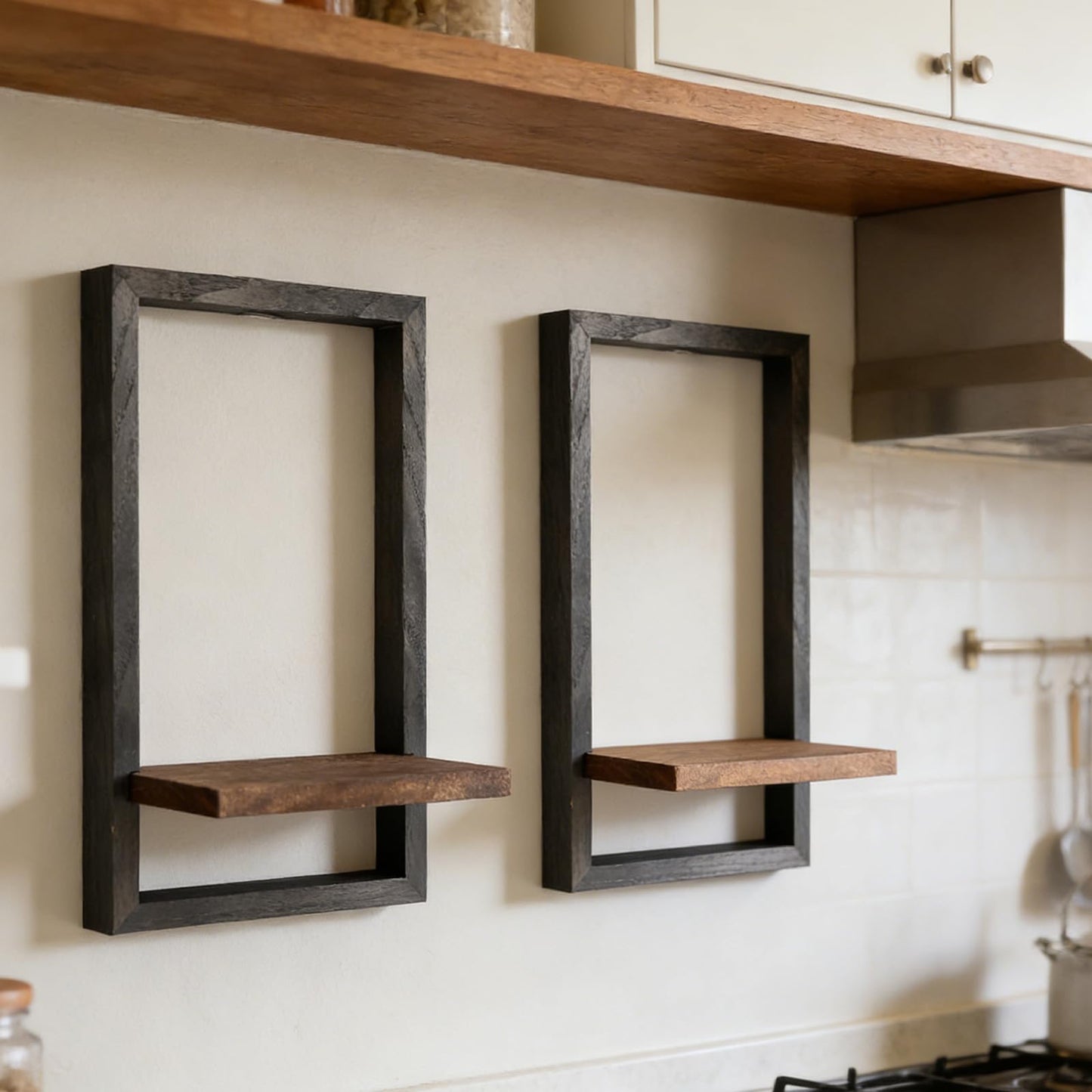 Vineland Set of 2 Rustic Wooden Wall Shelves for Indoor Plants, Hanging Wall Planters Shelf, Floating Shelves for Wall Decor, Farmhouse Plant Holder for Bathroom, Bedroom, Living Room, Brown & Black