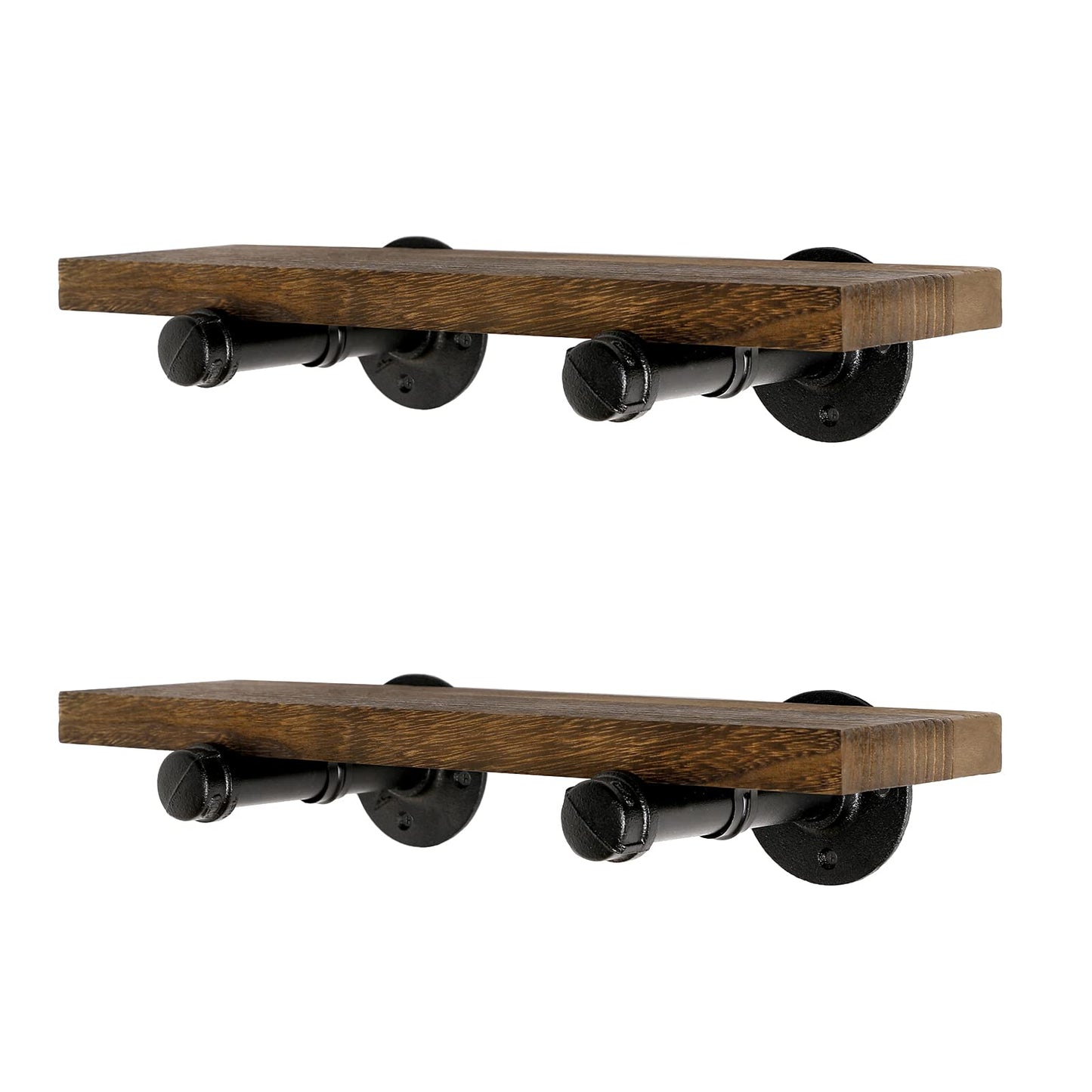 Home TZH Wall Mounted Floating Shelves, Floating Shelves with Industrial Pipe Brackets Set of 2 Rustic Wood Storage Shelf for Bedroom Living Room Bathroom Kitchen Office and More (2, Brown)