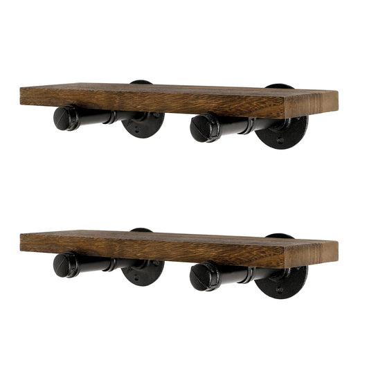 Home TZH Wall Mounted Floating Shelves, Floating Shelves with Industrial Pipe Brackets Set of 2 Rustic Wood Storage Shelf for Bedroom Living Room Bathroom Kitchen Office and More (2, Brown)