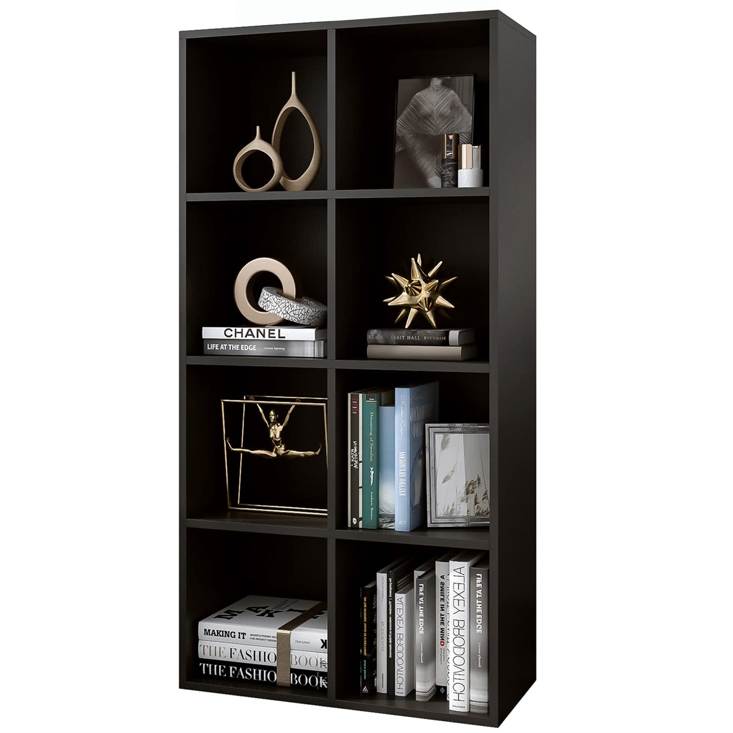 OSCHF 8-Cube Storage Shelf Bookcase - Wooden 4-Tier Floor Standing Open Bookshelf, Modern TV Stand up to 55 Inchs for Home and Office, Black