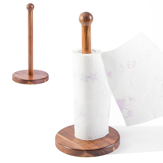 14" Acacia Wooden Paper Towel Holder, Wooden Paper Towel Roll Stand 6.7" Large Heavy Base Organizer Standing, Rustic Farmhouse Paper Towel Holder Stand, Paper Towel Roll Holders Free Standing SGL