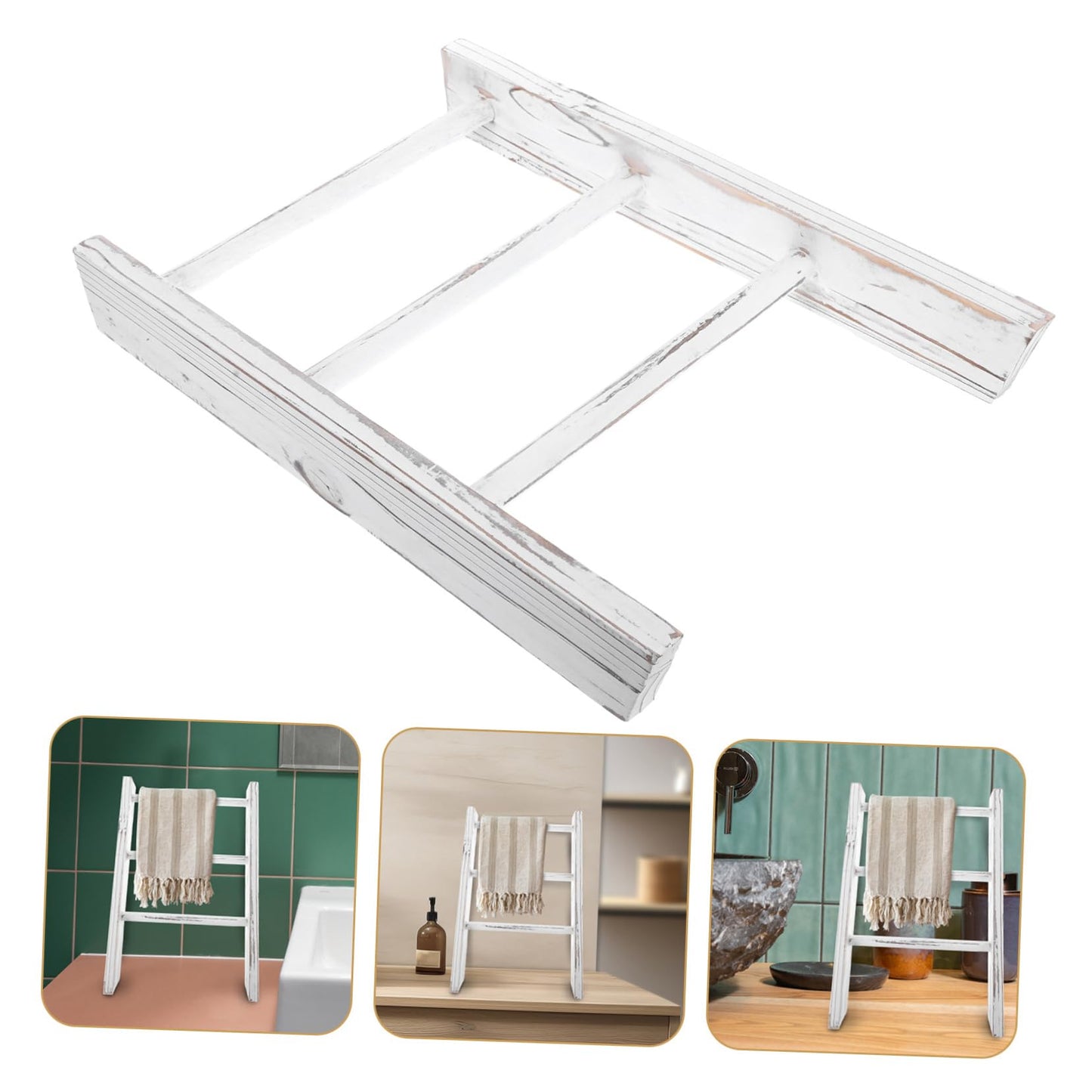 DECHOUS Country Bathroom Decor Mini Ladder Towel Rack Stand-up Towel Holder Small Decorative Ladder Rustic