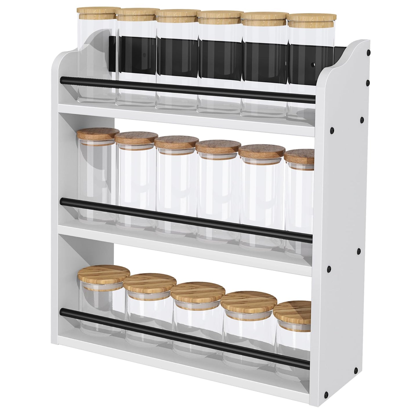 BCOZLUX 3 Tier Wooden Spice Rack, Seasoning Jars Rack Shelf Spice Organizer for Countertop or Wall Mount, Vertical Spice Holder for Kitchen Counter, Cabinet, Pantry, White