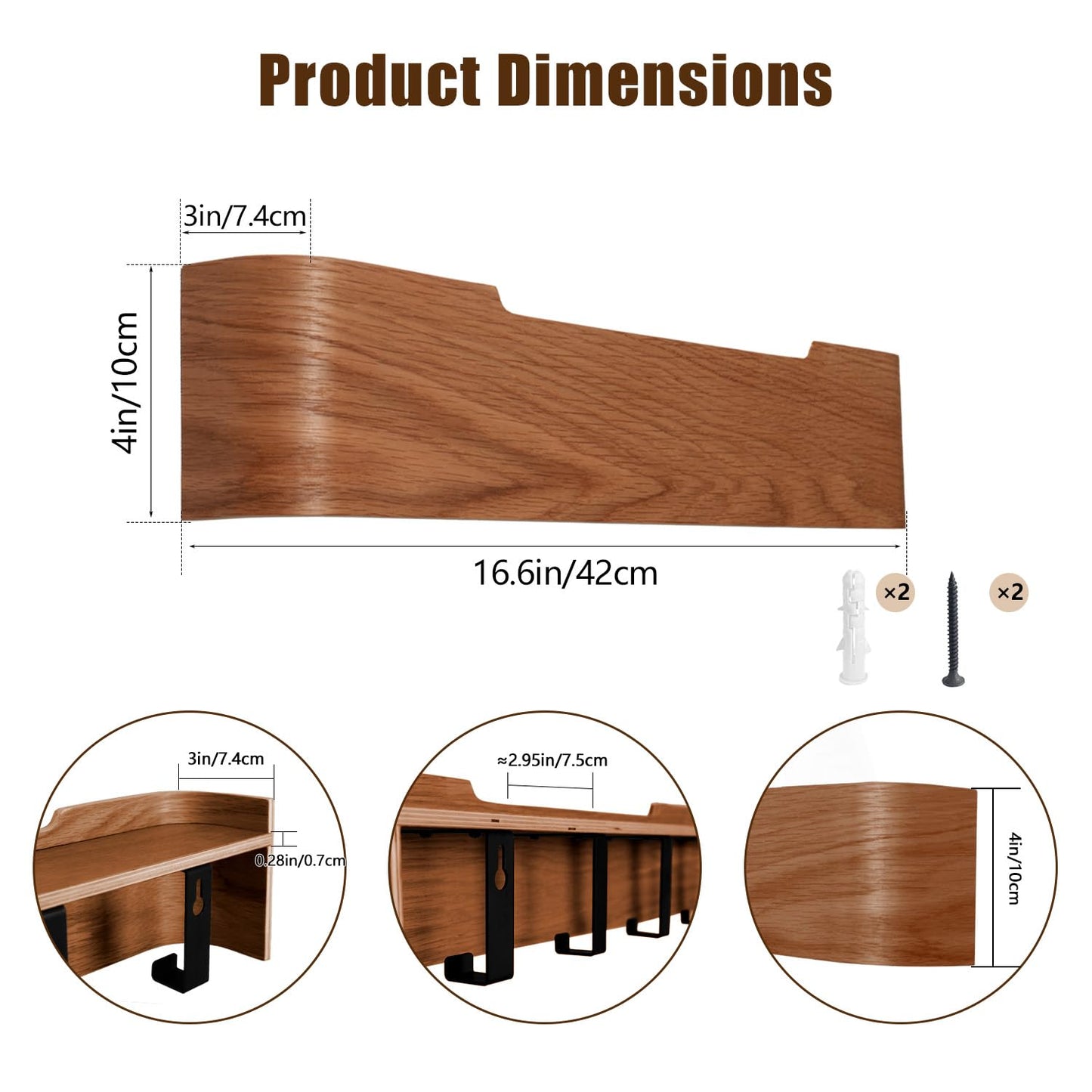 Nevsokio Coat Rack Wall Mount with Hidden Hooks, Wall Hooks with Shelf, Wall Key Holder Mount Wooden Shelf Entryway Hooks for Bedroom Bathroom for Hanging Coats Hats Bags Towels (Walnut, 4 Hooks)