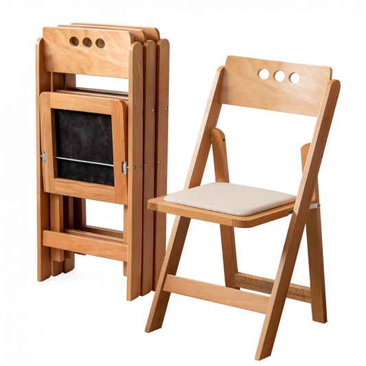 GTNSAFP Wooden Folding Chair with Soft Cushion, Simple and Stylish, Comfortable and Durable, Suitable for Weddings, banquets and Events, 4 Sets, high backrest Natural，Linen pad