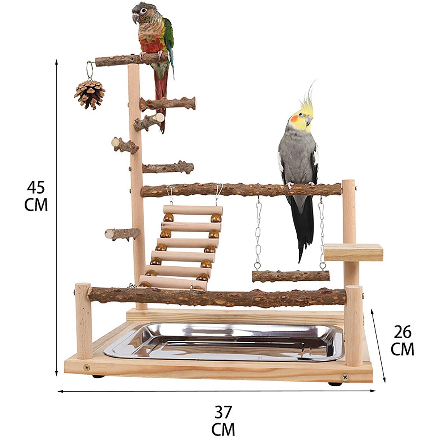 RoseFlower Bird Playground, Parrots Wooden Playstand, Birdcage Playground Play Gym Parakeet Playpen Ladder with Feeder Cup and Tray, Bird Toys Swing Exercise Toy