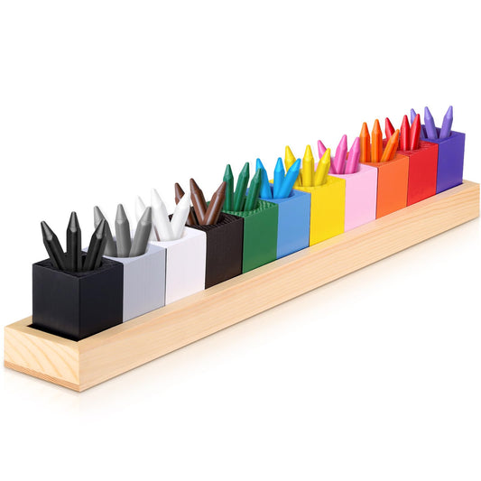 AFOROEOA Wooden Colored Crayon Holder for Kids with 11 Removable Cups - Pencil Organizers Desk Organizer for Classroom & Playroom, Crayons Not Included