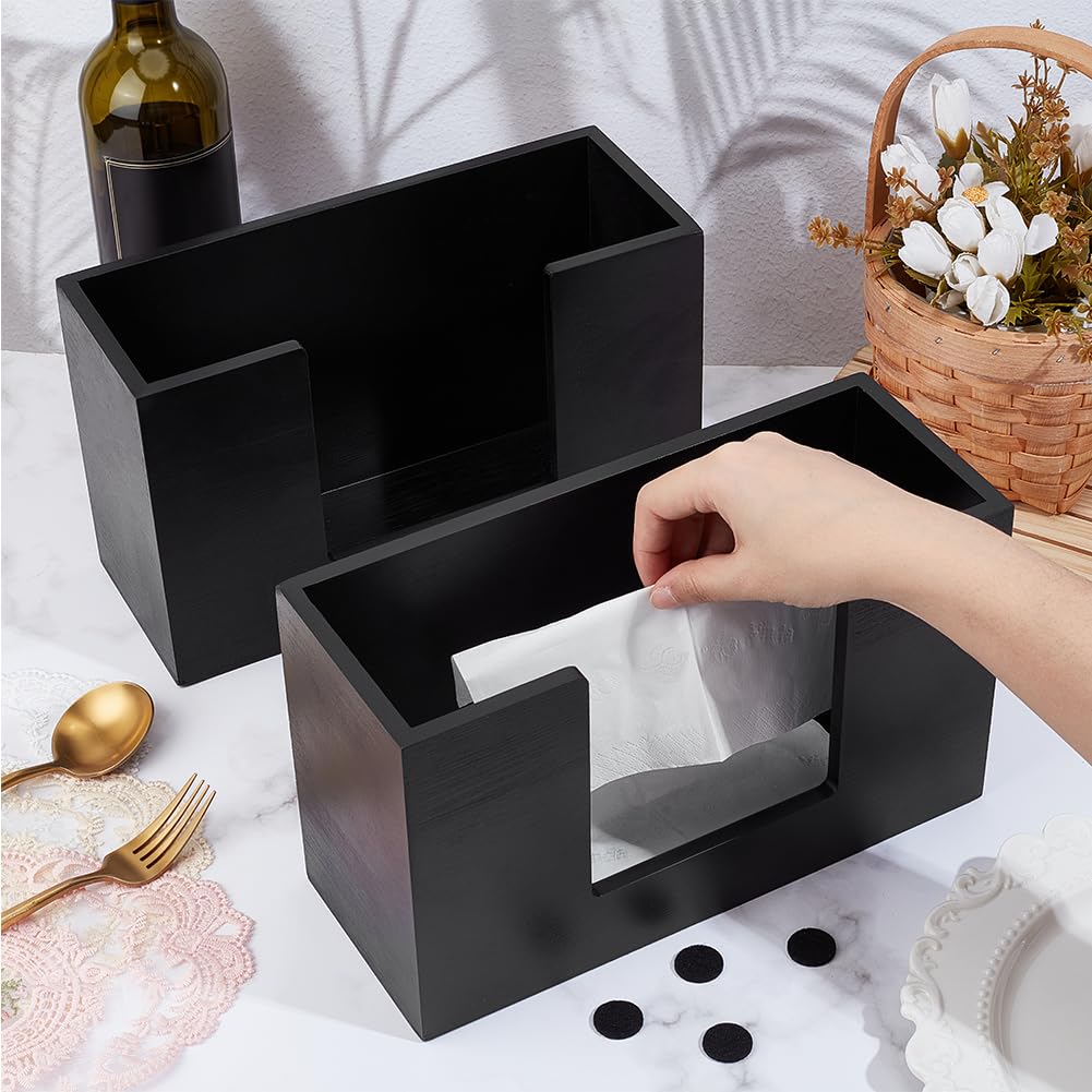 INTERWARM 2 Pack Black Paper Towel Dispenser Countertop, Wooden Bathroom Paper Towel Holder Countertop Multifold Z-fold C-fold Napkin Holder for Kitchen Bathroom Toilet Tabletop Car Office