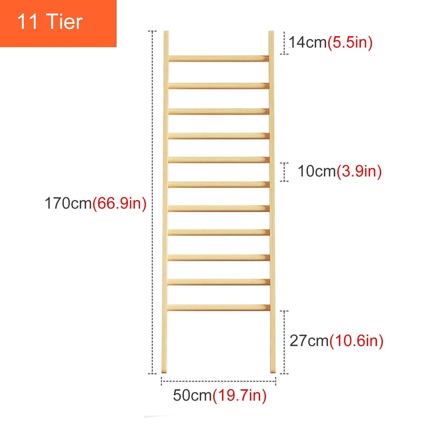 Bedroom Wall Leaning Pants Towel Ladder Rack Holder,Floor Standing Wooden Narrow Storage Organizer Stand for Jeans Clothes Blanket,Space Saving(11 Tier)