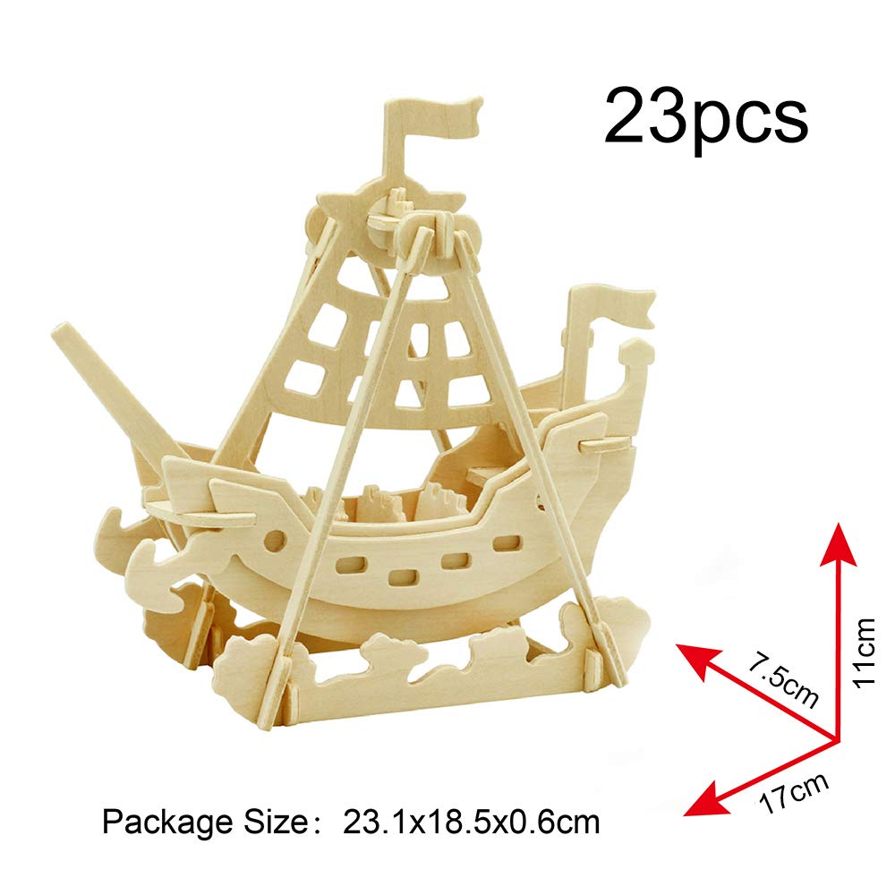 Georgie Porgy 3D Wooden Puzzles for Kids Toys Construction Woodcraft Kits DIY Model Puzzle Kits Birthday Gifts Pack of 6 (Airplane Bus Sports Car Pirate Ship Truck Motorcycle)