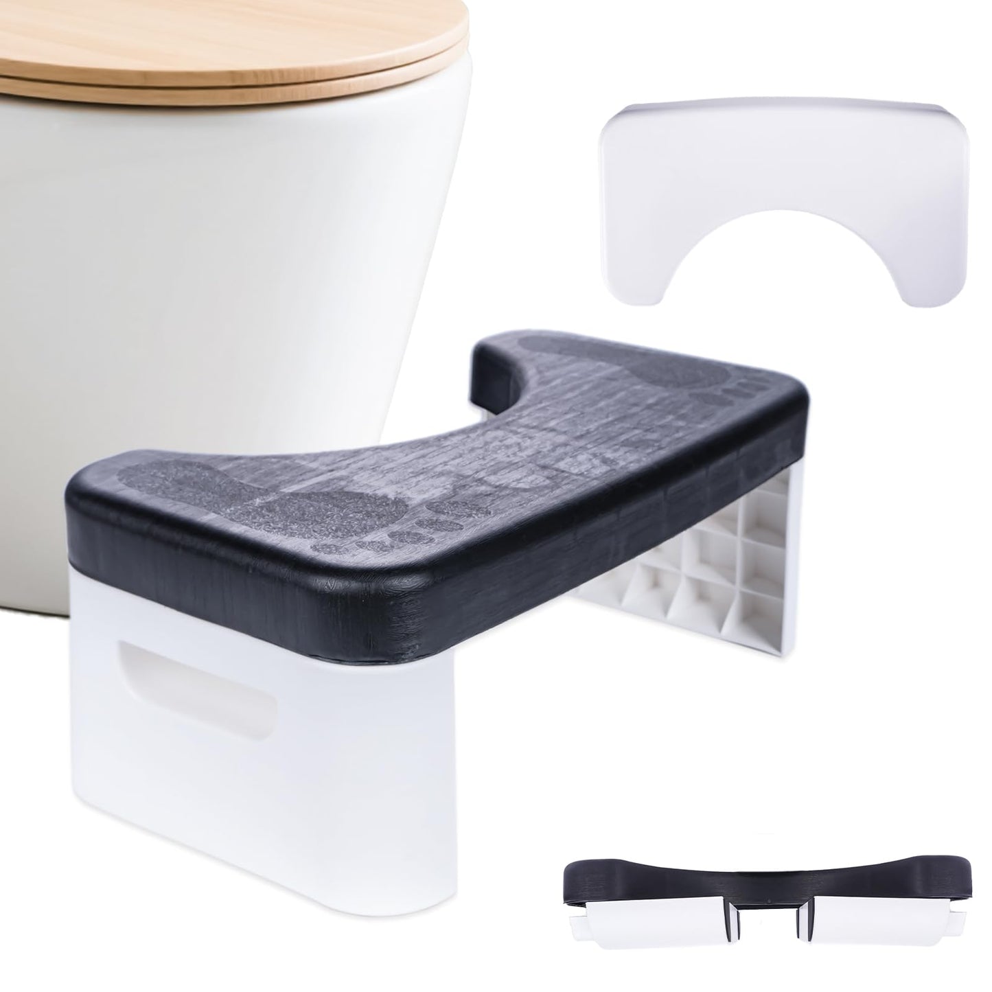 Folding Toilet Stool, 6.7 inch Folding Toilet Stool, Foldable Bathroom Potty Step Stool for All Ages - Sitting Posture Foot Stool. Black