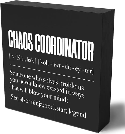 Cosrkee Rustic Chaos Coordinator Definition Wood Sign Desk Decor Thank You Appreciation Gifts For Teacher Coworkers Boss Birthday Wooden Box Sign For Home Office Sitter Counter Shelf Table 7x7 Inch